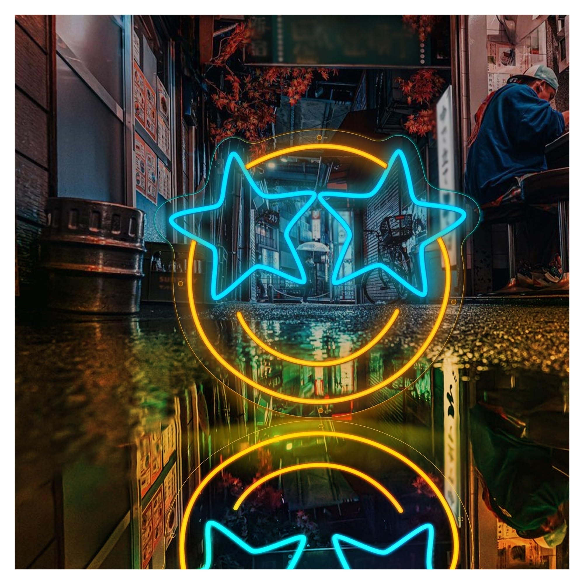 Shouxi C Sign Lamp Smiley Face Neon Sign, Ute, Kids Room Decor, Light For Dorm 34Cmx38cm(C)