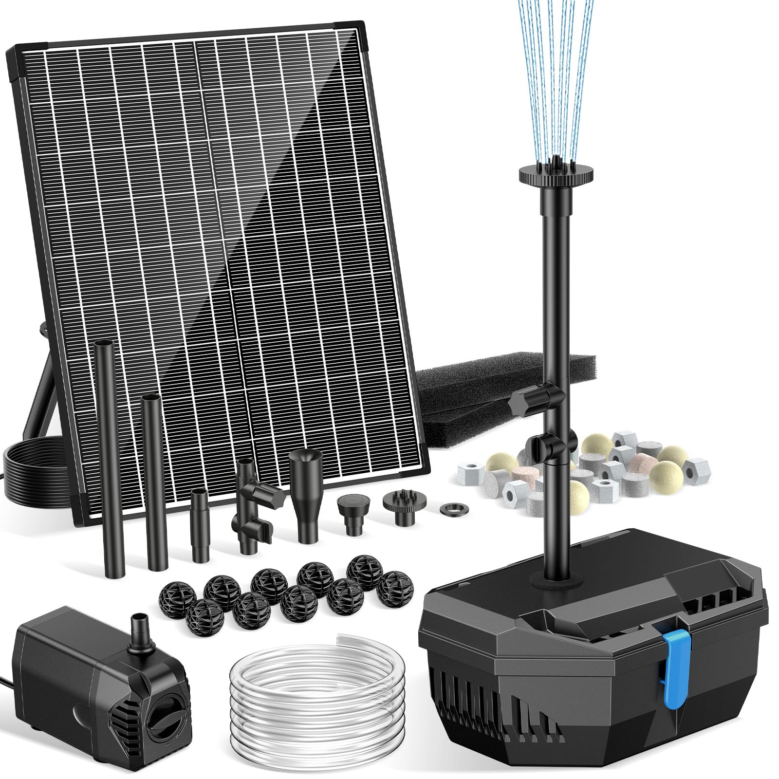Photo 1 of NFESOLAR 20W Solar Pond Filter Kit with Fountain Pump, 160 GPH Solar Pond Pump & Outdoor Filter Box, Submersible Water Pump with 16.5FT Cable & 6.6FT Tubing for Koi Pond, Fish Tank, Garden Fountain