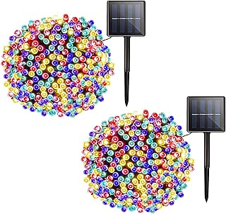 Solar Christmas String Lights Outdoor - 2 Pack Total 144ft 400 LED 8 Modes Outdoor Solar Lights, Waterproof Fairy Lights for Garden Patio Fence Holiday Party Balcony Christmas Decorations (Multicolor)