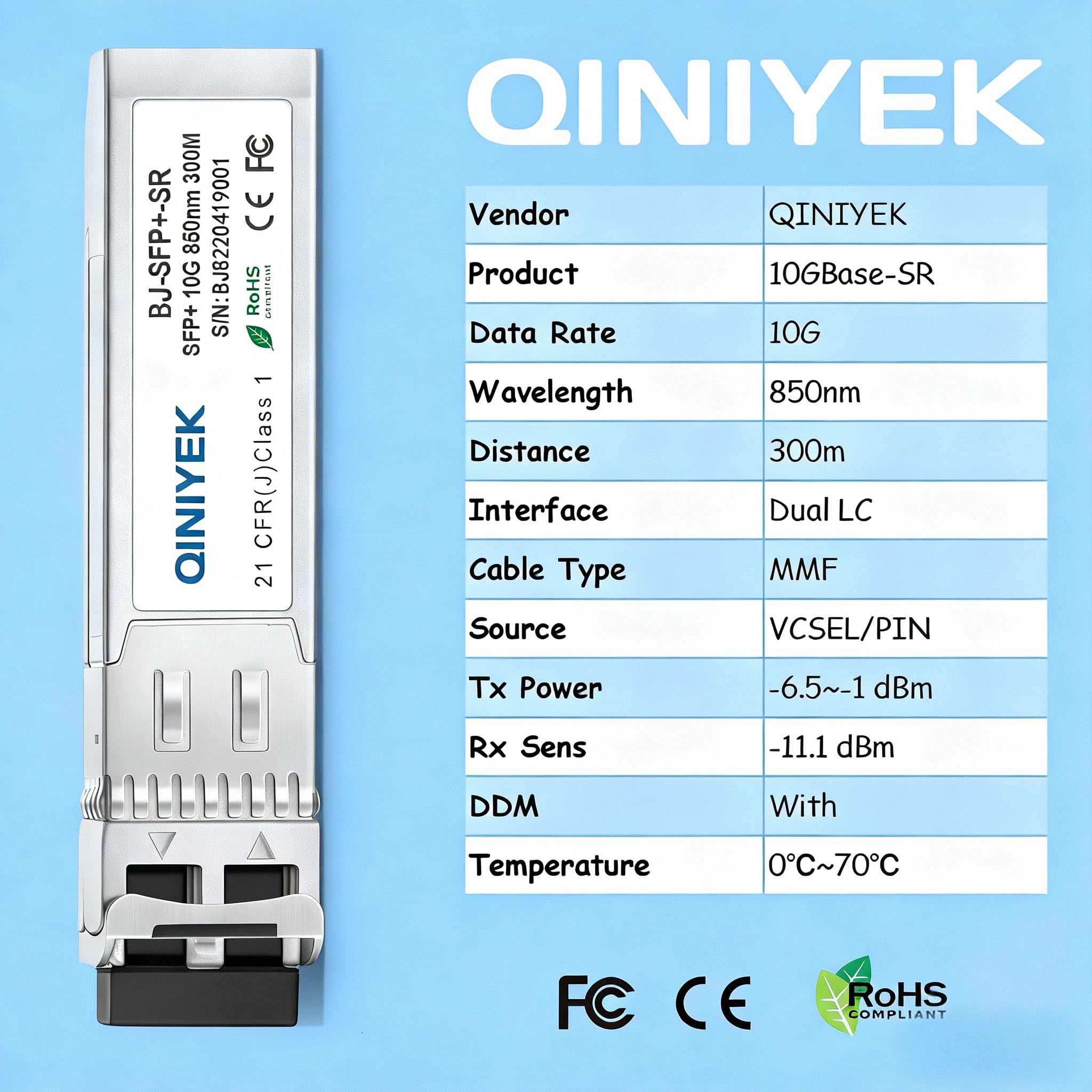 Transceptor 10GBase-SR SFP+,módulo LC SFP+ multimodo 10G,MMF de 850 NM,hasta 300 m,Compatible con Cisco SFP-10G-SR,Ubiquiti UF-MM-10G,Fortinet,Mikrotik,Netgear,Supermicro (Paquete de 4)