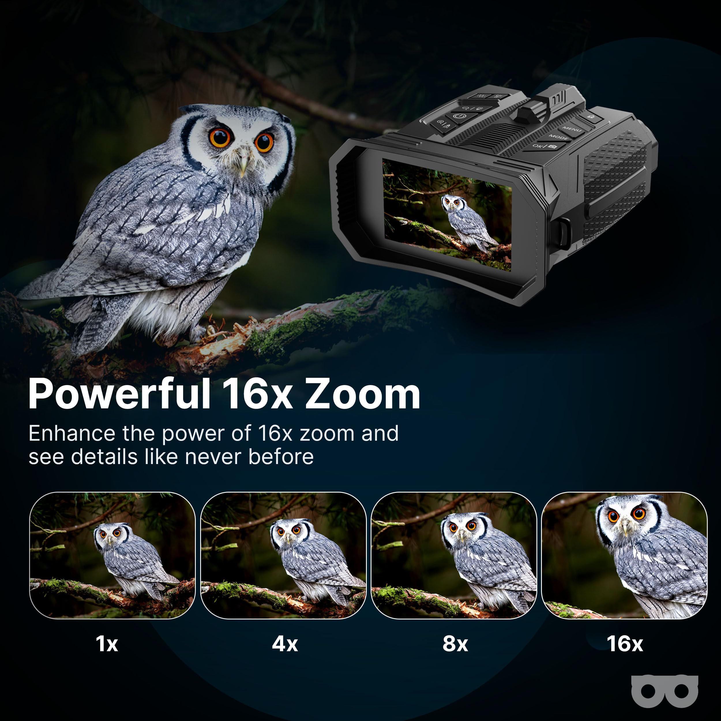 Prismáticos Visión Nocturna Air 4K con WiFi y Cámara | Infrarrojos 800 m | Pantalla HD 4 Pulgadas | Telémetro y Brújula | Tarjeta SD 64 GB | Visión Nocturna Digital Fauna y Aire Libre