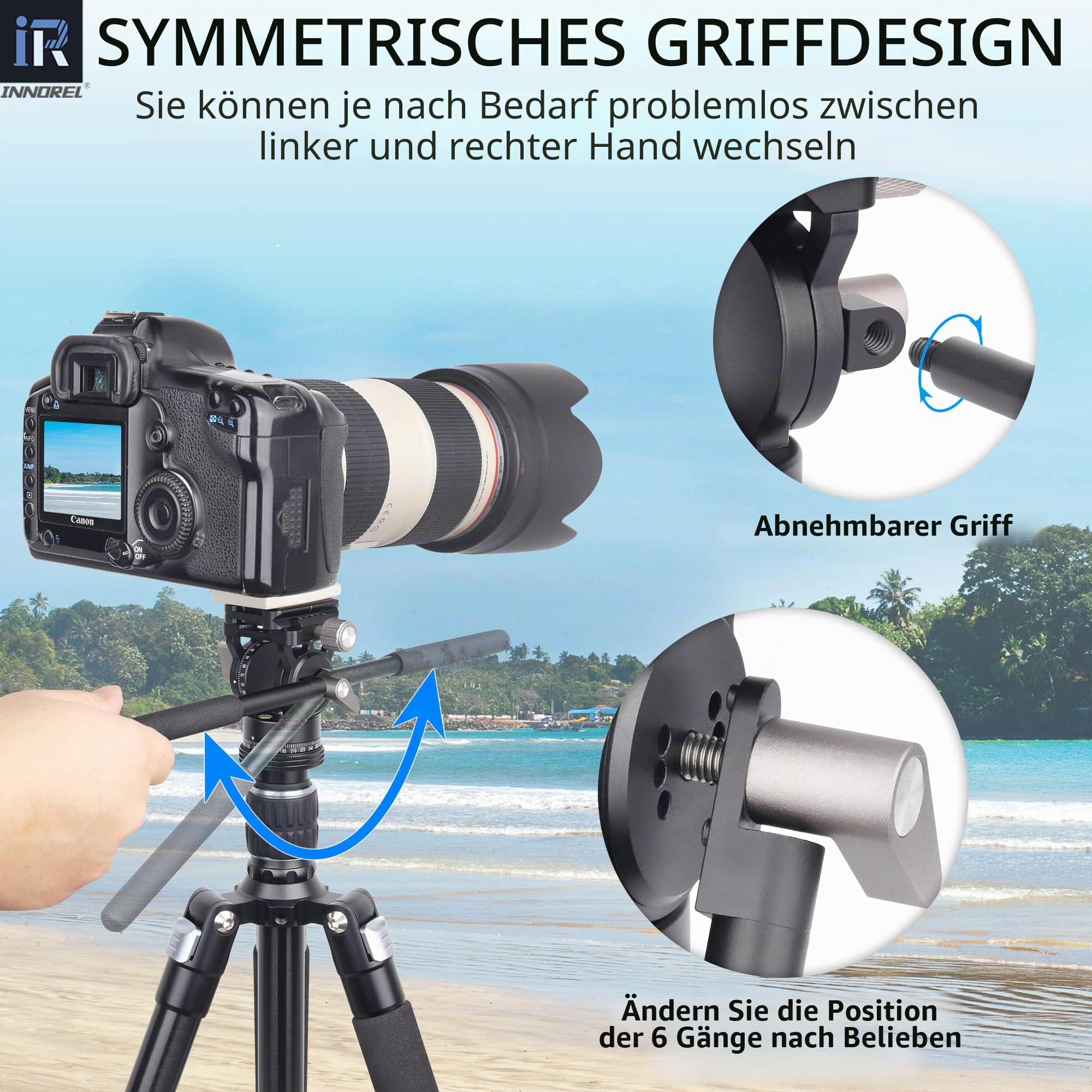 INNOREL H10 Leichter Mini-Stativ, Flüssigkeits-Videokopf, 360 Grad Panorama, CNC, hydralische Dämpfung, Videokopf mit Arca Swiss Q.R.Plate Telefon-Clip für DSLR-Kamera, Camcorder, Telefon, Stativ