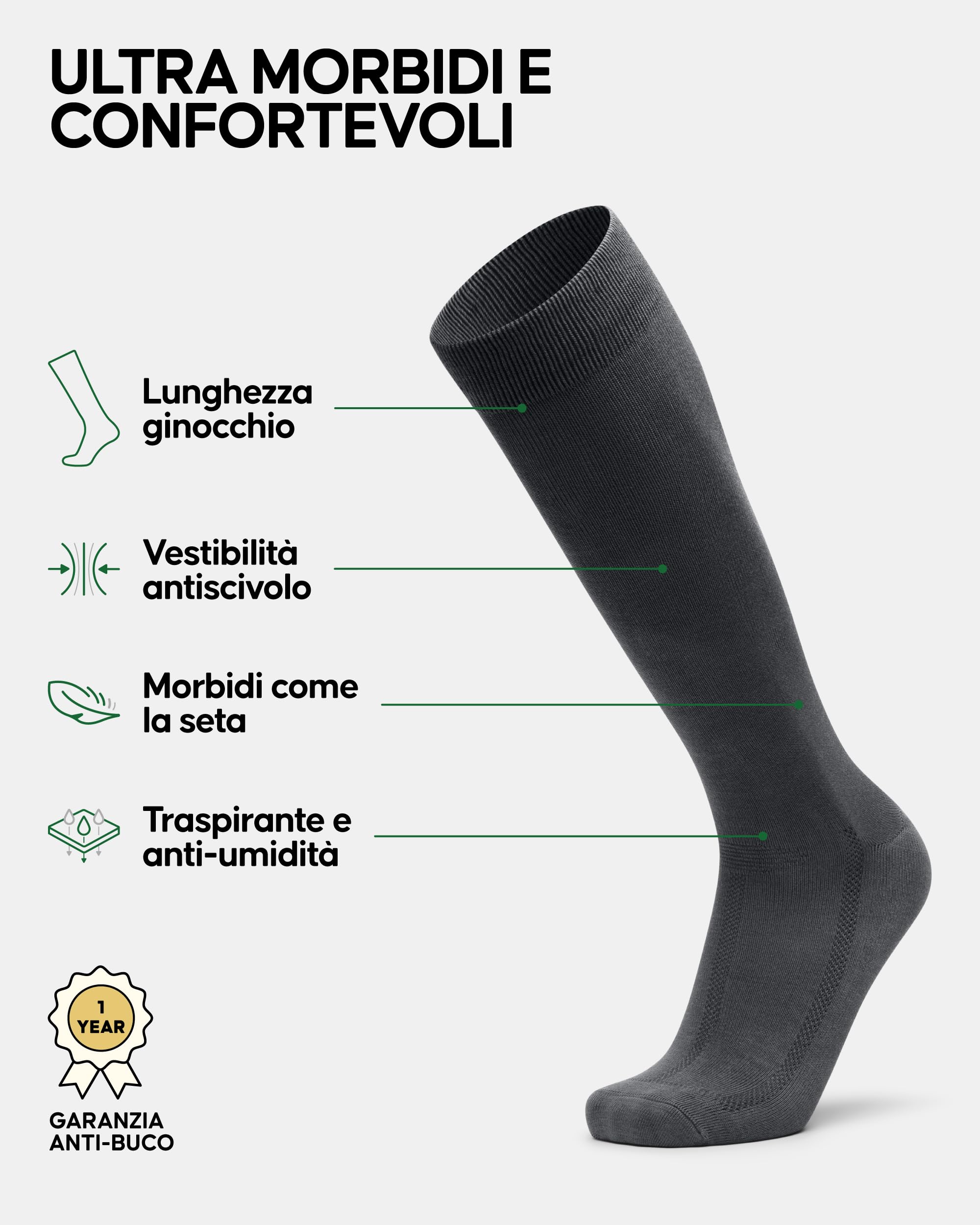 DANISH ENDURANCE Calze Uomo Lunghe in Bambù, Classiche, Calzettoni Uomo Traspiranti e Morbidi, Fibra di Bamboo, 3 o 6 Paia