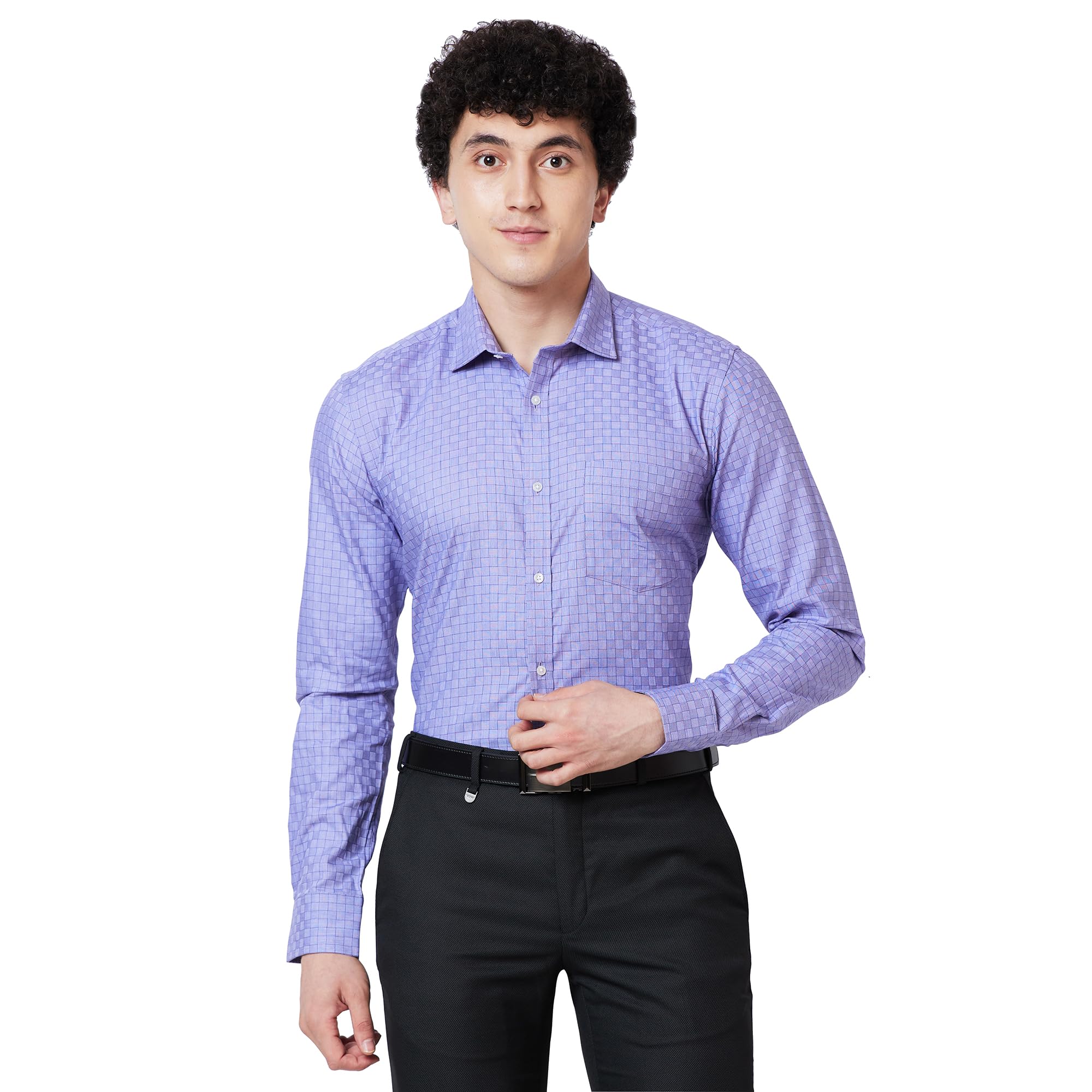 park avenue Men's Pure Cotton Checks Pattern Slim Fit Semi Cutaway Collar Full Sleeve Formal Shirt-picture-16