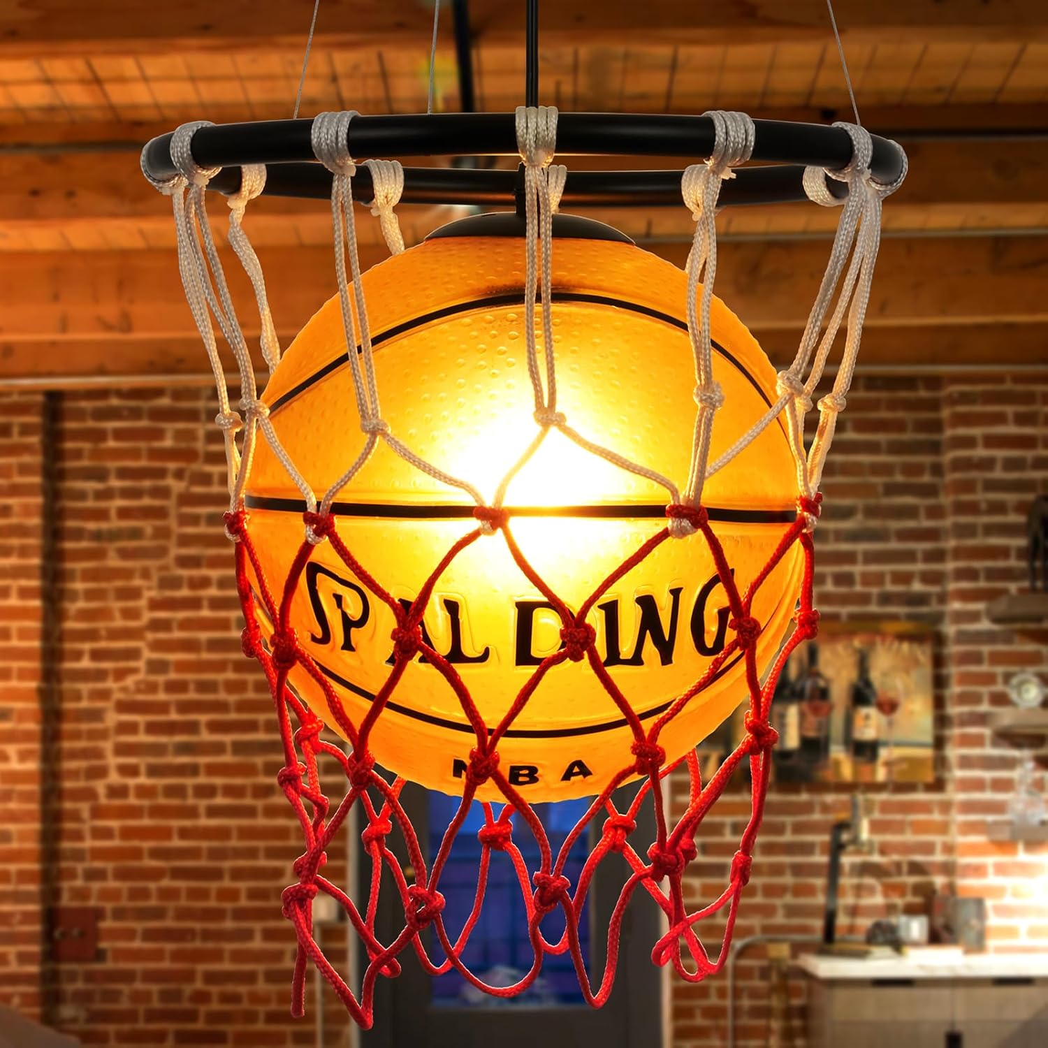 Basketball Lights for Bedroom, Basketball Chandelier Creative Ball Hanging Lamp Pendant Light Sports Chandelier Ceiling Light for Boys Bedroom Bar Art Decoration