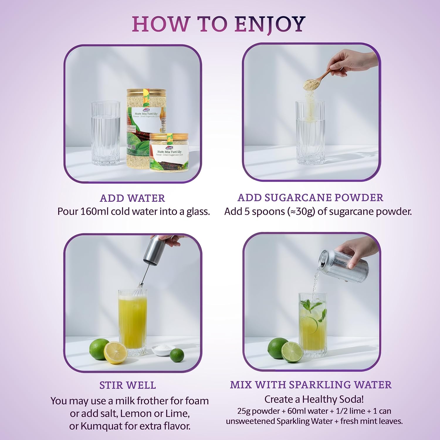 Vinamit Freeze-Dried Sugarcane Juice Powder | Naturally Sweet 100% | 21.2 oz / 600g Resealable Can | Vegan, Non-GMO, No Additives | Rich in Minerals & Electrolytes | Perfect for Coffee, Baking, Cooking & Drinks