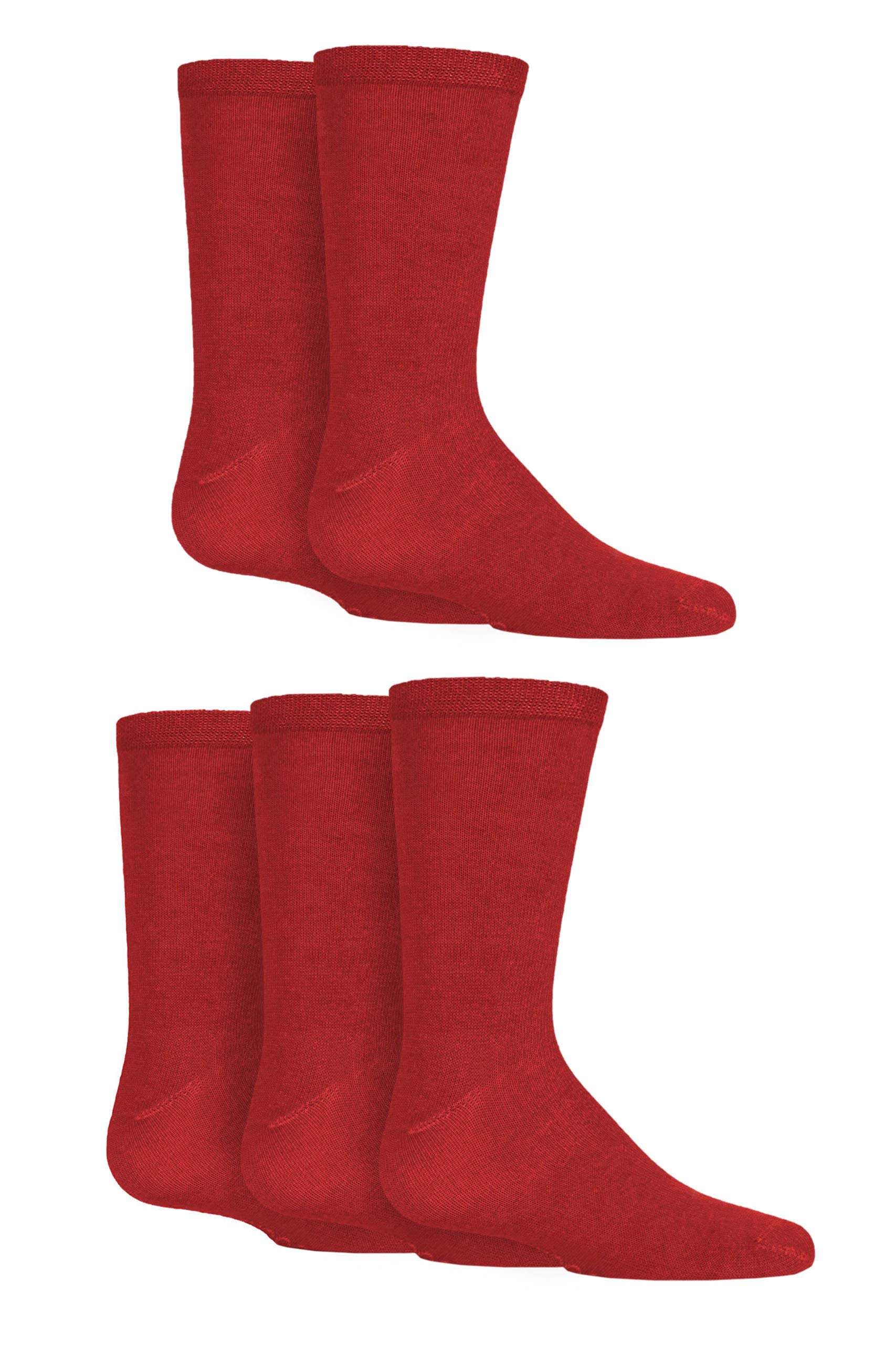 SockShop Boys and Girls 5 Pair Plain Bamboo Socks with Comfort Cuff and Handlinked Toes - Red 5 Pair 12.5-3.5 (8-12 Years)