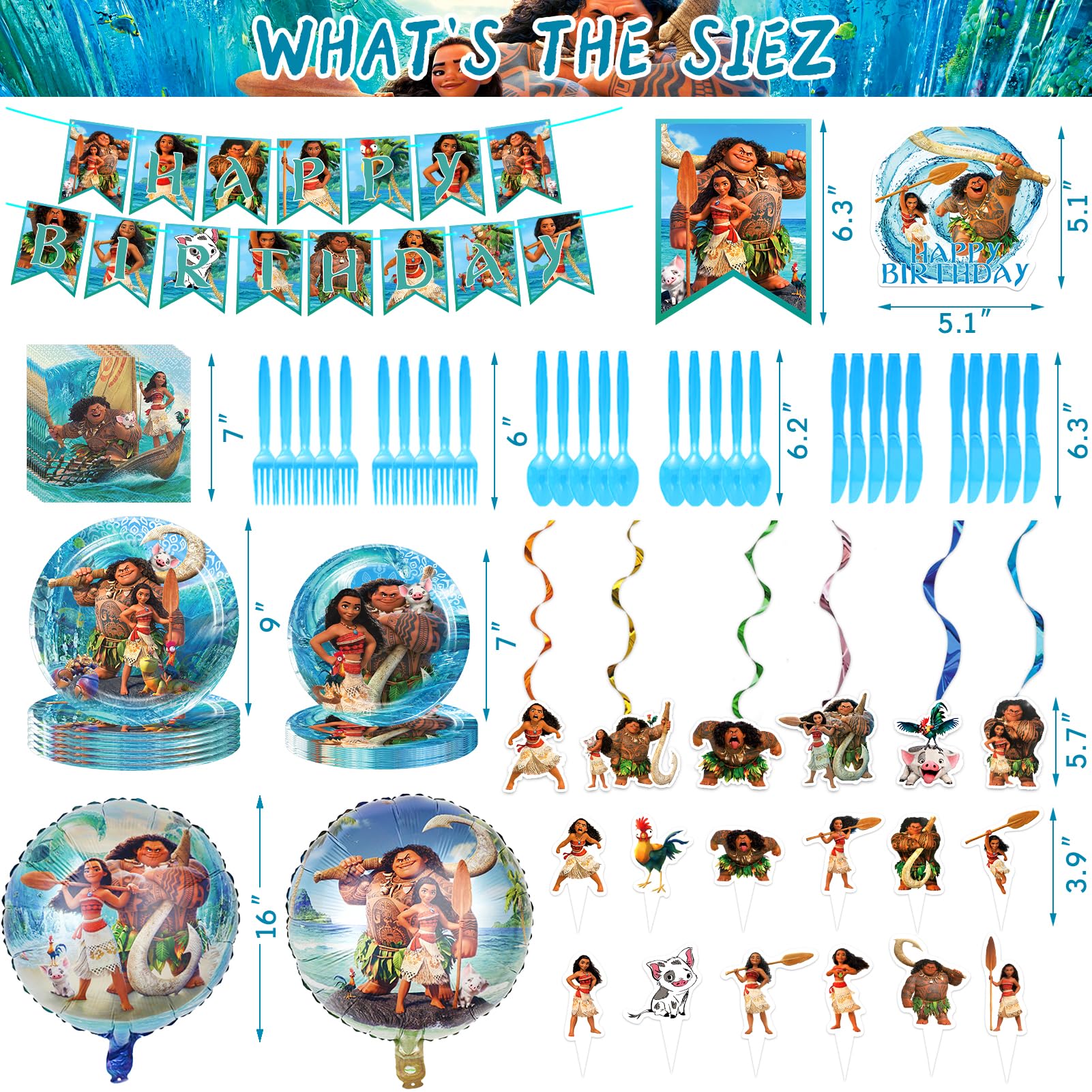 Kit De Fiesta Moana Para Niños: Platos, Decoración, Globos Y Pancarta - Todo Para Celebrar El Cumpleaños