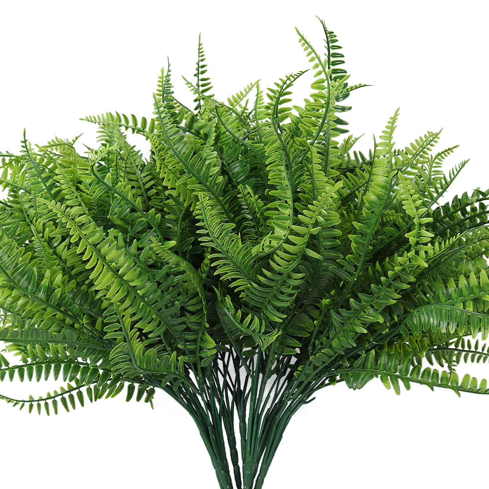 6 Bundles Artificial Boston Fern Realistic Plastic Plants Bushes UV Resistant Fake Shrubs Lifelike Faux Greenery for Outdoor Planters Indoor Home Garden Office Mother’s Day Decor(Green)