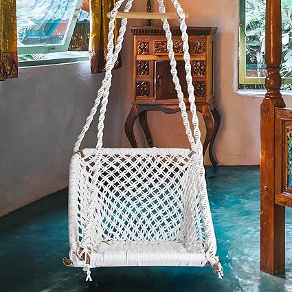 Halder Jute Regular Indoor Outdoor Square Hanging Swing Chair (Cotton, White, 150 * 65 * 72 cm)