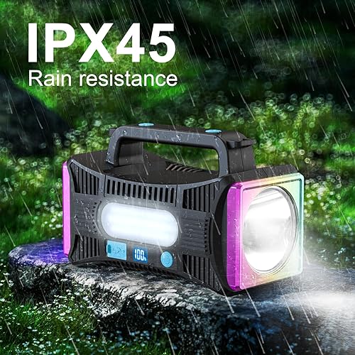 Miniatura 8 de Linterna recargable, linterna LED de capacidad de 15000 lúmenes extra grandes, linterna UV de espera ultra larga, luz negra, impermeable, con salida