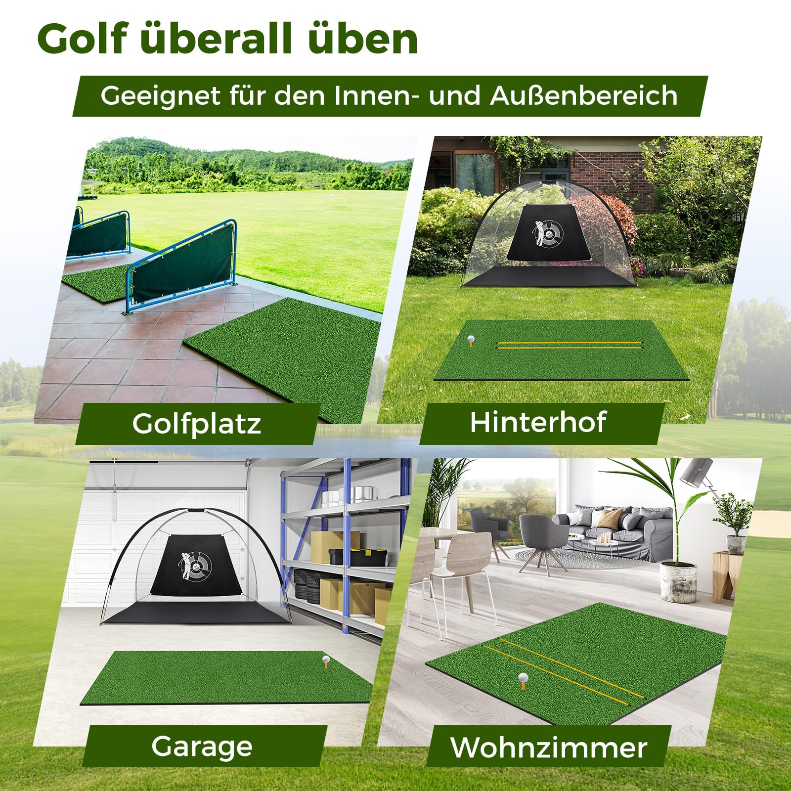 COSTWAY Golf Abschlagmatte, Golf Übungsmatte inkl. 2 Gummi-Tees und 2 Ausrichtungsstäbe, Golfmatte mit 6 Abschlagpositionen, für Indoor und Outdoor