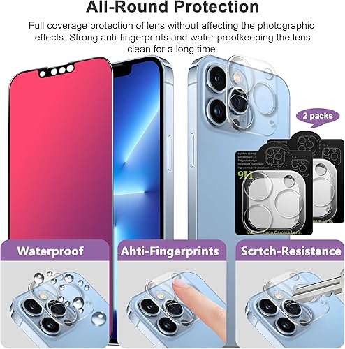Miniatura 3 de Protector de pantalla de privacidad compatible con iPhone 13 Pro 6.1 pulgadas + 2 protectores de lente de cámara, antiespía anti luz azul, protector