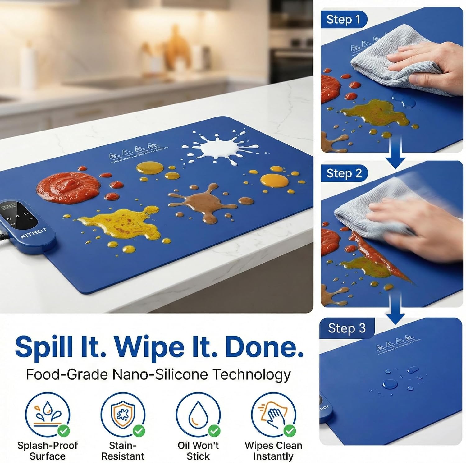Food Warming Mat, Electric Silicone Heating Pad for Countertops, 5 Temperature Settings, Child Lock, Foldable Portable Design for Buffet Dishes, Parties, Family Meals & Gatherings
