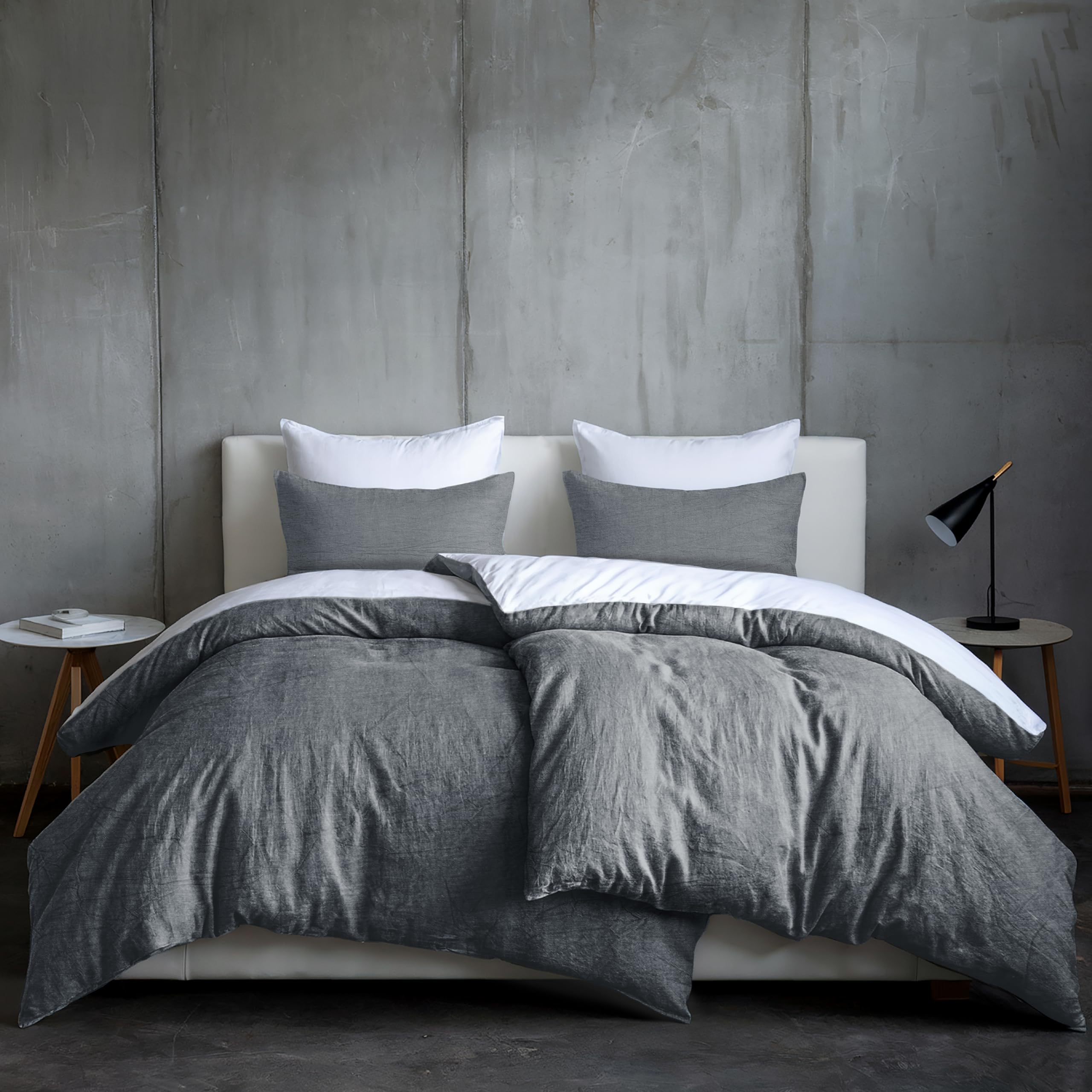 Dreamzie Bettwäsche 135x200 Baumwolle 4Teilig, Bettwäsche-Sets Dunkelgrau mit Reißverschluss, Ähnliche Textur wie Stone Washed Leinen, Enthält 2 Bettbezug 135x200 und 2 Kissenbezug 80x80, Oeko TEX