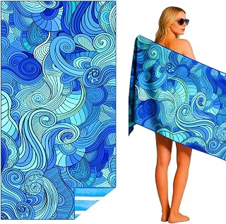 Puomue Microfiber Lightweight Beach Towel, 71 Inch X 32 Inch, Ultra Absorbent, Sand Free, Quick Dry, Thin and Large Size Towel for Travel, Camping, Swimming