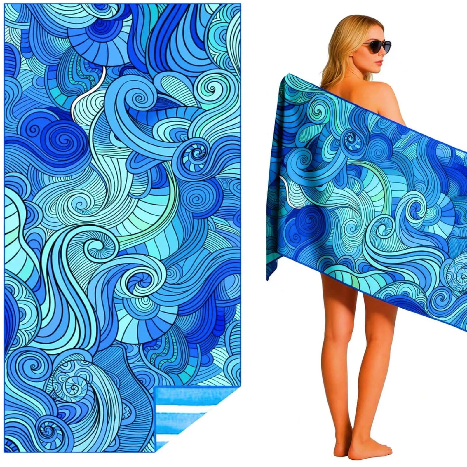 Photo 1 of Puomue Microfiber Beach Towel - 71" x 32" Waves
