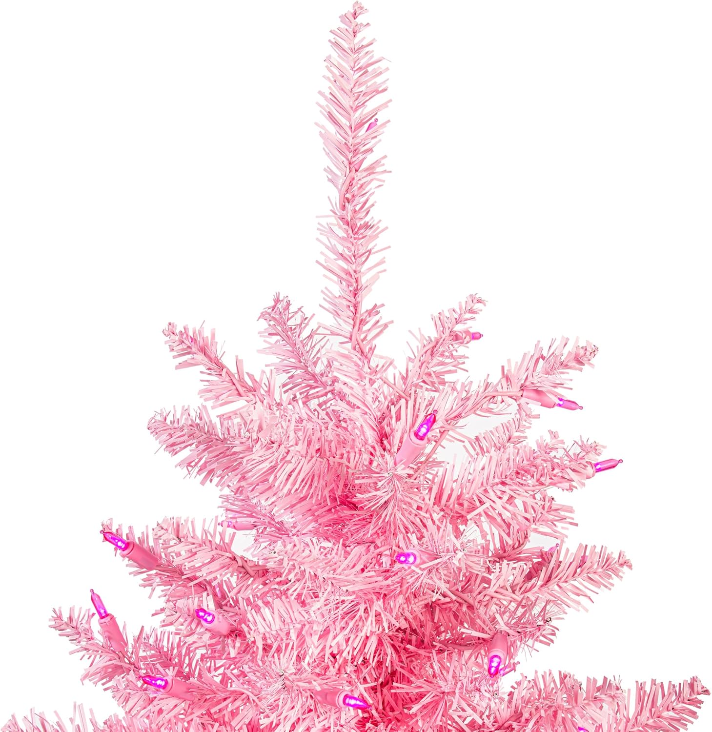 Vickerman 3' Light Pink Artificial Christmas Tree Featuring 234 PVC Tips and 100 Pink Dura-lit LED Italian Style Lights on Pink Wire - Plastic Tree Stand Included