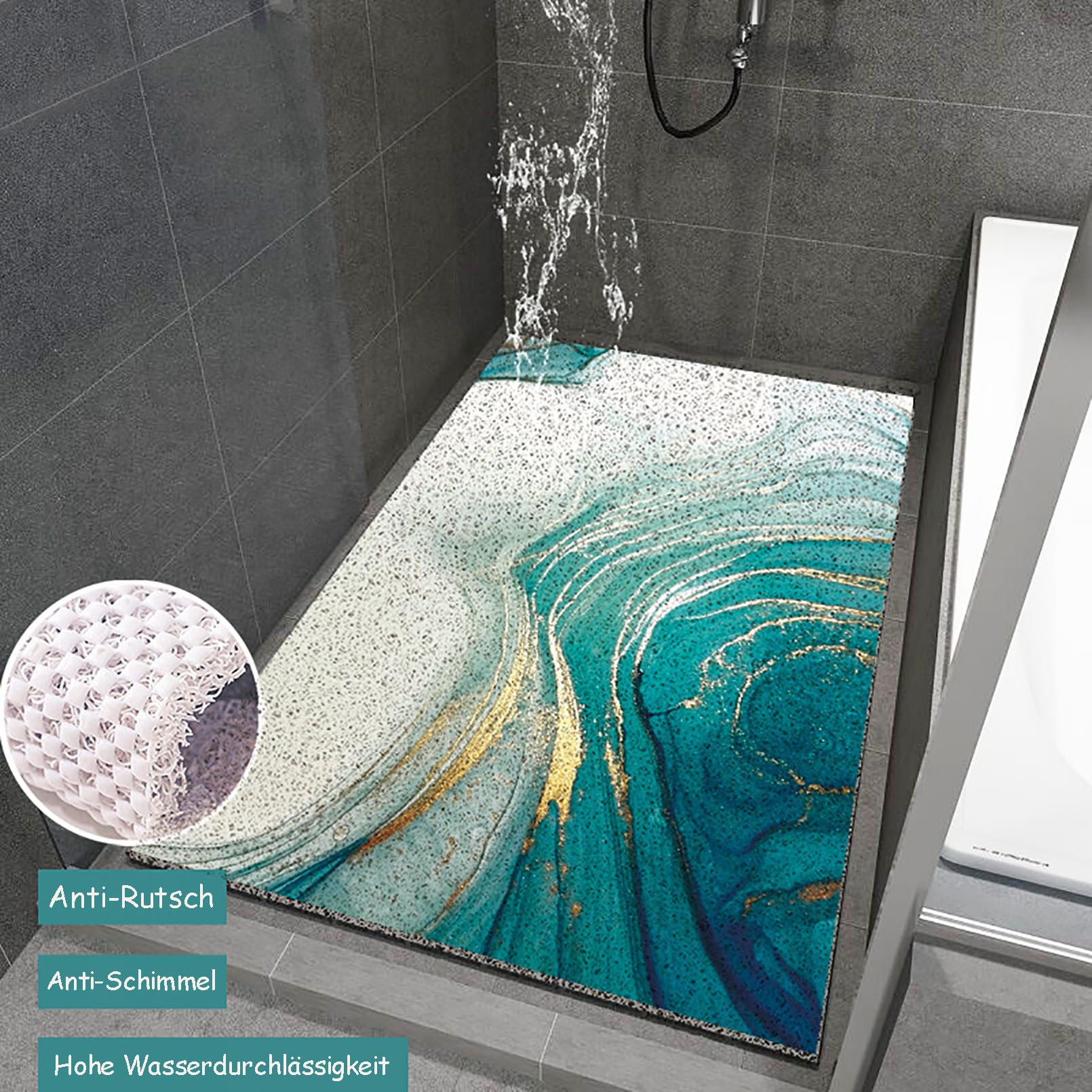 Alfombrilla antideslizante para bañera de 40 x 60 cm, diseño marino colorido, material de PVC, con gancho de correa, suave y cómoda, alta permeabilidad al agua