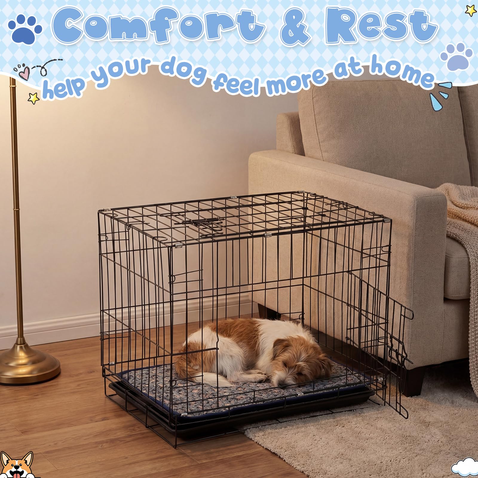 SmoothNovelty Kit de iniciación de 35 piezas para cachorros para perros pequeños, regalo esencial para cachorros, incluye jaula para perro, correa, cuencos, manta, juguete para masticar y más