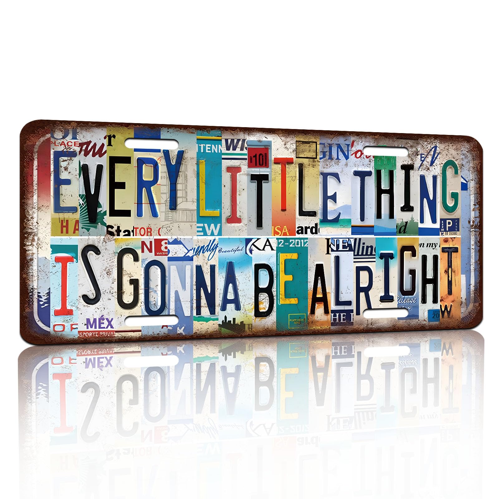 Vintage License Plate Wall Decor Every Little Thing Is Gonna Be Alright Tin Sign for Home Office Garage Bar Restaurant Living Room Garden Yard 12 x 6 Inches (25106)
