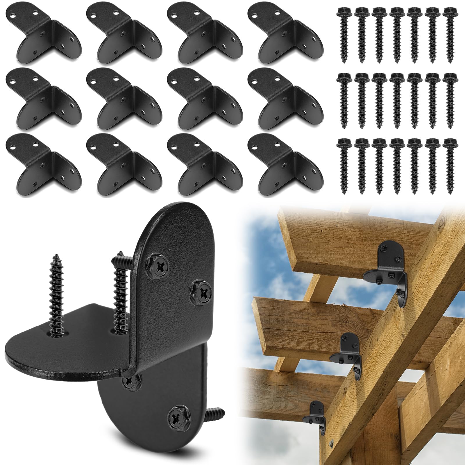 Zonon 12 staffe a clip con 72 viti per legno, resistenti, nere, per travi in legno e travi per travi in legno, travi per soffitti