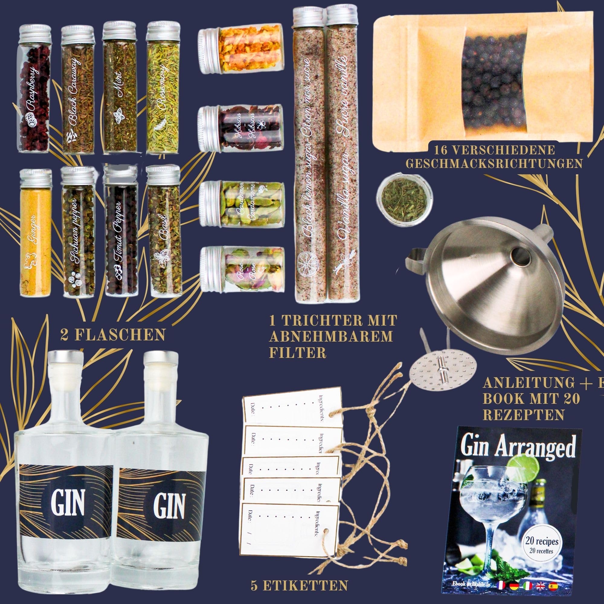 L&G® Gin set – Gewürz- und Zubehörset für personalisierte Kreationen, ideales einzigartiges Geschenk für Weihnachten, Geburtstag oder Valentinstag, unvergleichliches DIY-Verkostungserlebnis