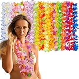 Hawaiian Leis Decorations(24pcs),Leis for Luau Party Decor,Tropical Hawaiian Bulk Hula Dance Party Decor,Colorful Flower Necklace Summer Beach Pool Birthday Theme Party Favors Supplies