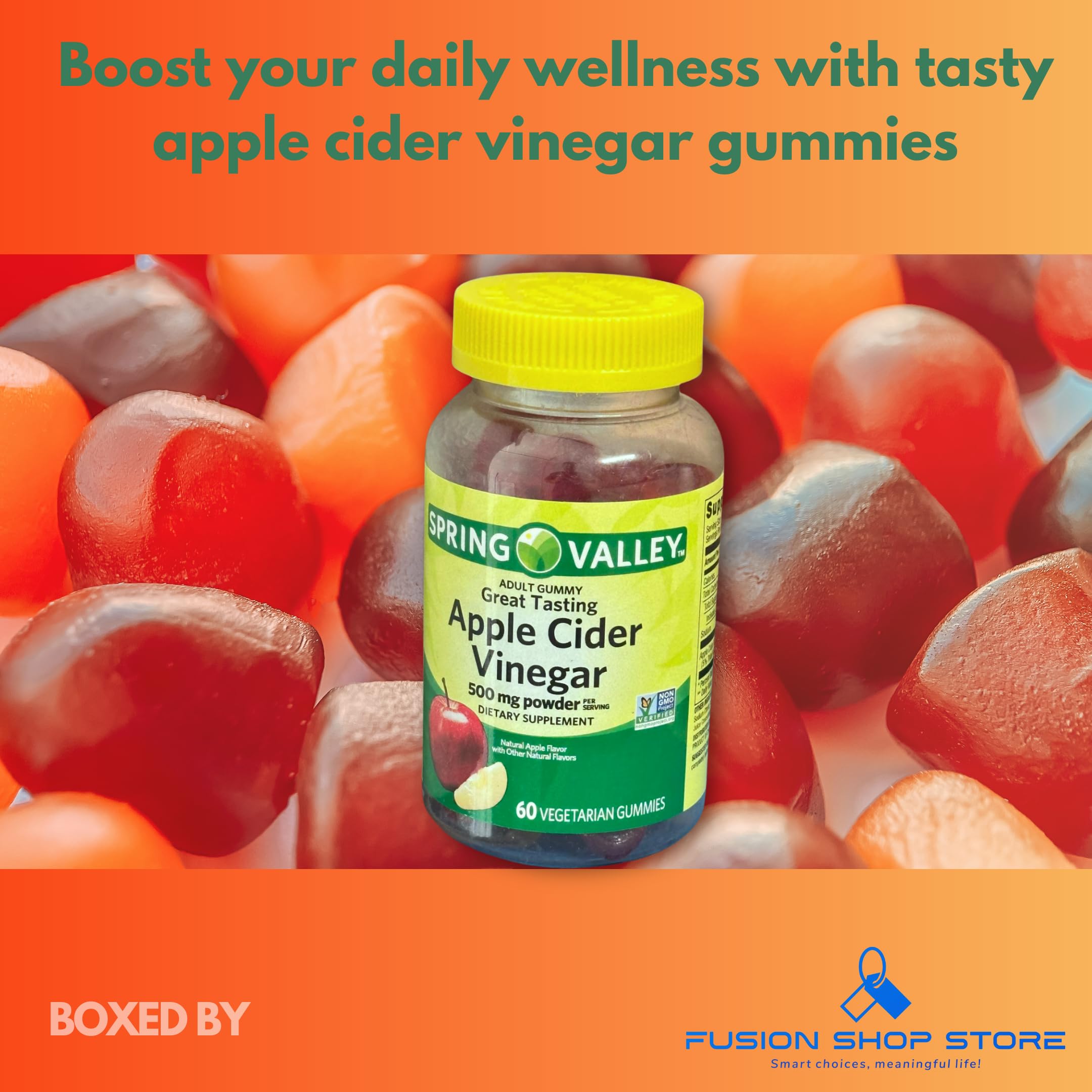 Apple Cider Vinegar Gummies- 500 mg 60 Ct (Pack of 1), Boxed By Fusion Shop Store — Amazon image 3