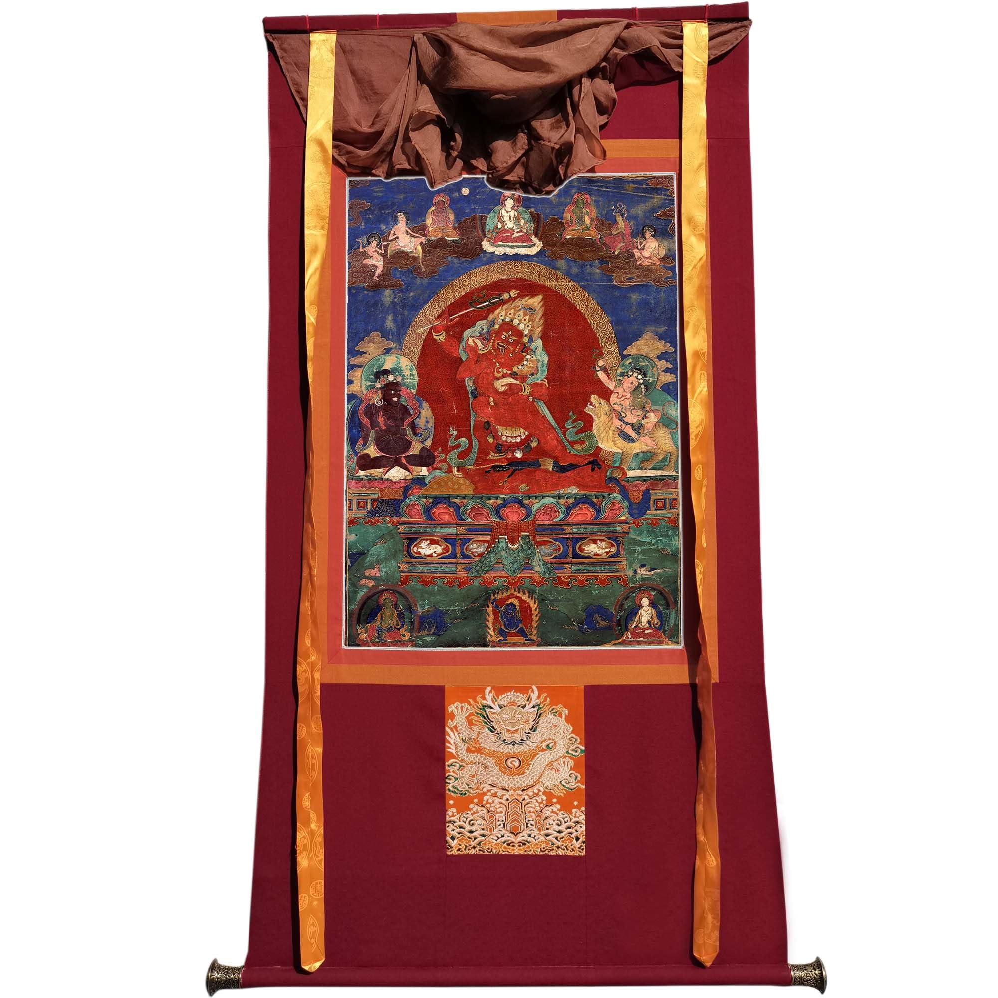 Gandhanra Tibetische Thangka-Kunst–Rakta Yamari Thangka–Hochauflösender Digital-Giclée-Druck und doppelt handgerahmt - Buddhistische Wandbehang-Tapisserie - 47" x 32"