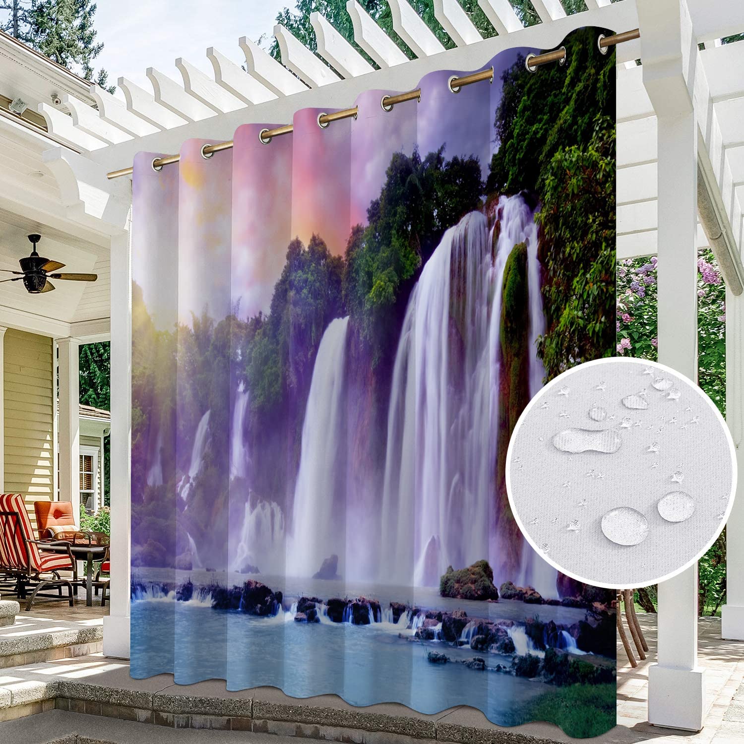 Rideaux imperméables pour porche, pergola cabane, tonnelle, auvent à œillets - Un panneau (05 350 cm x 234 cm)