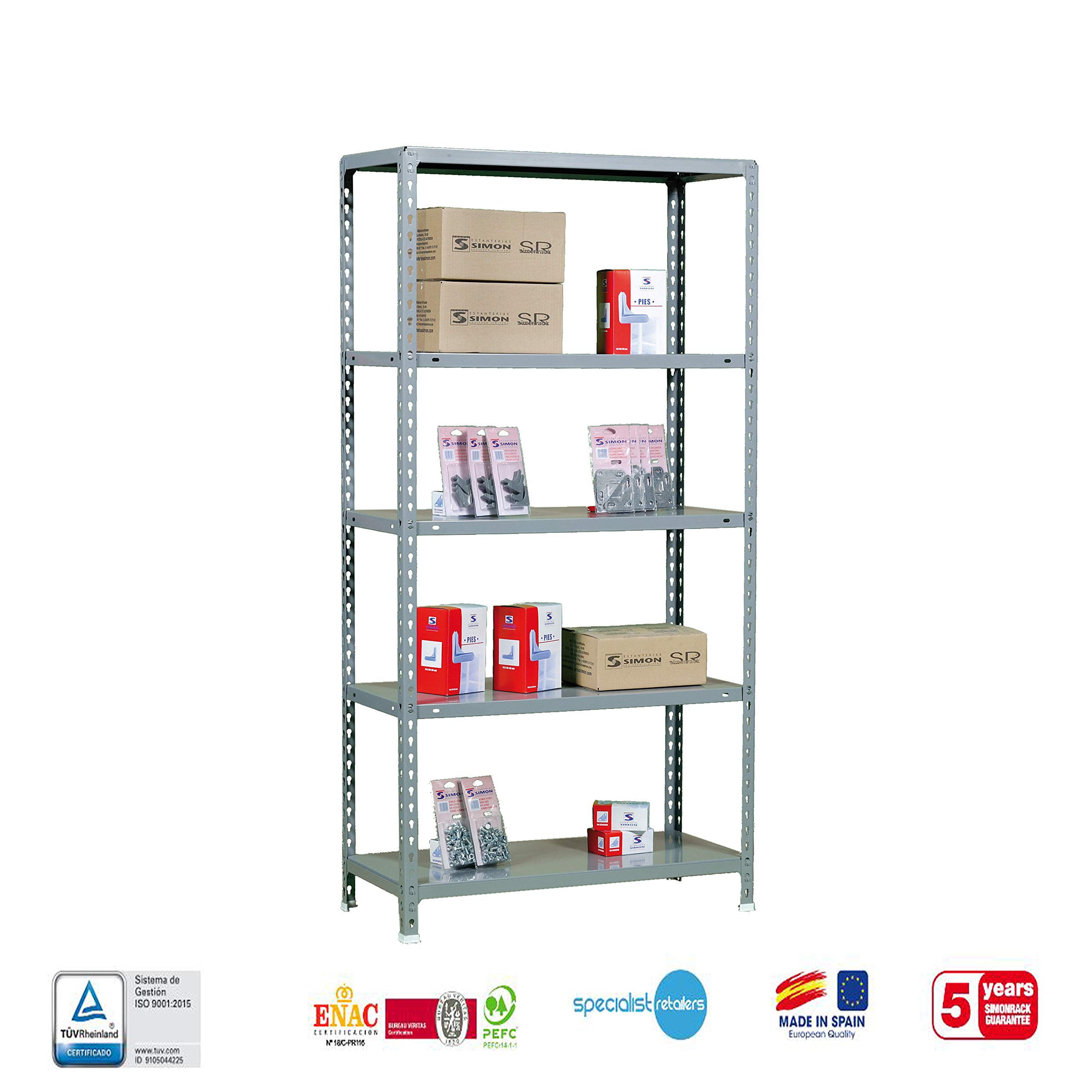 Simon Rack Estantería Metálica, 180x80x40 cm, 5 Alturas, Bandeja Metal, 70 kg de Punto Flexión, Estanterías Almacenaje, Gris - Ecoclick
