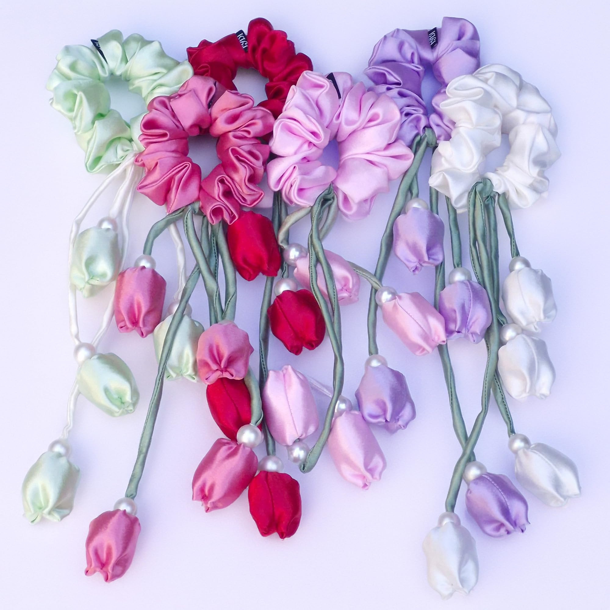 Multicolour Beautiful Tulip Satin scrunchies for women stylish Rubber band for hair accessories for women hair tie gift set for girls all occasion in medium size pack of 2 (Blush Garden)-image-46