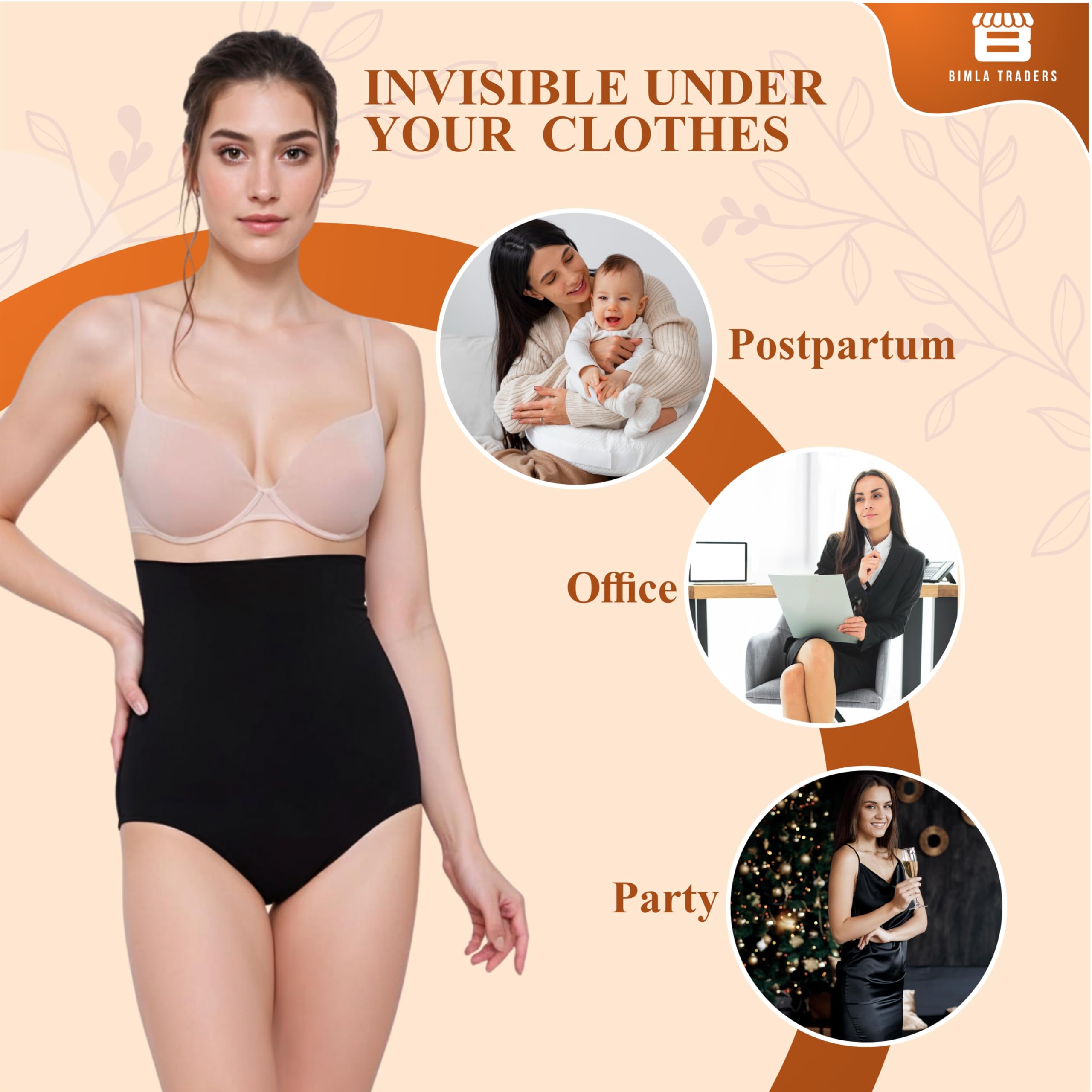 Btag High-Waist Tummy Tucker Shapewear for Women | Seamless Body Shaper | Invisible Under Dresses | Slimming Control Panty (Black_XL) - Image 4 thumbnail
