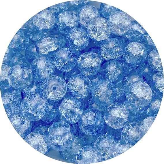 100pcs Crackle Glass Beads 8mm Round Crystal Glass Spacer Crafts Beads for Jewelry Making Necklace Bracelet Earrings DIY Crafts(Azure)