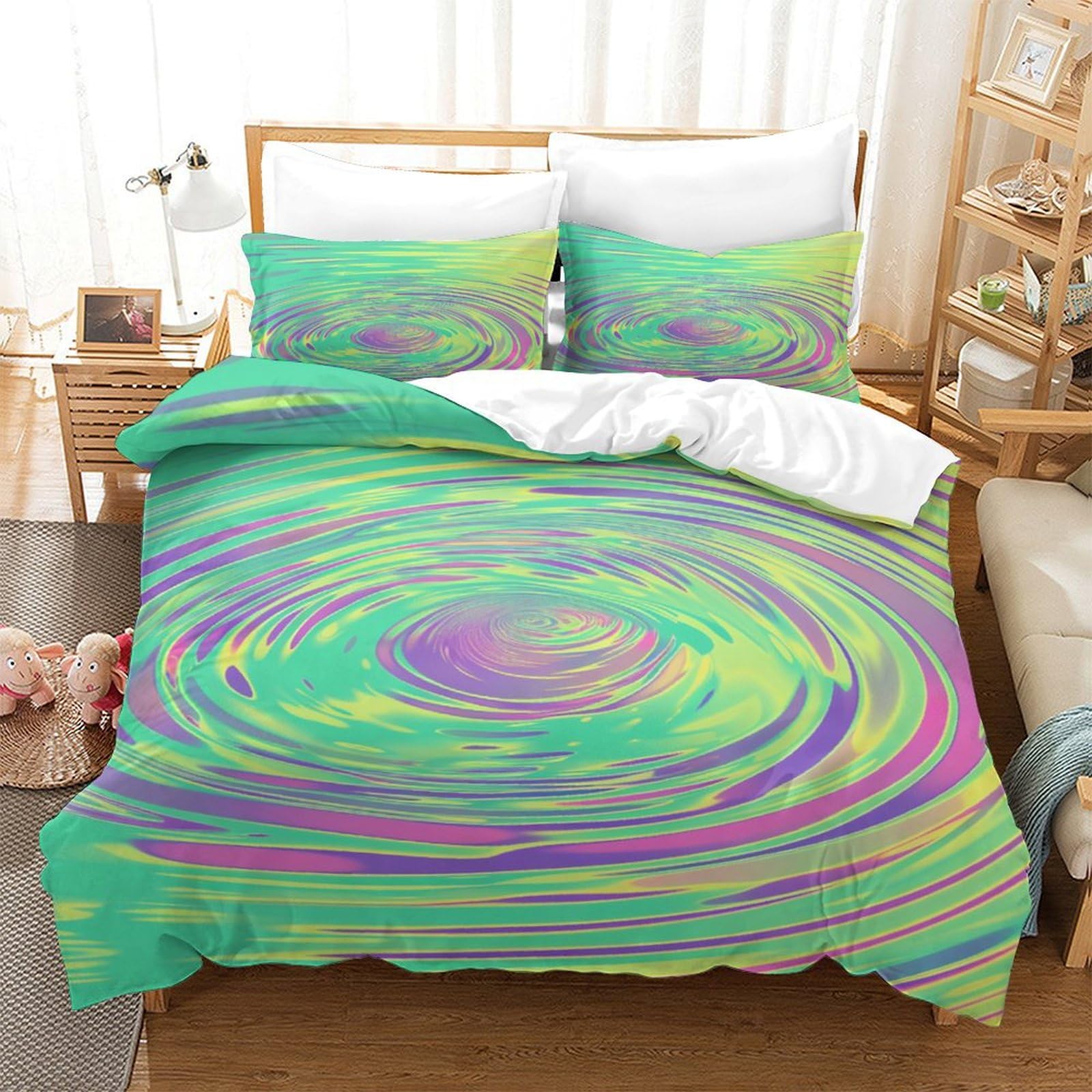 P1S9U7W5Y Vibrant Swirl 3D Printed Duvet Cover Set 3pcs Microfiber Colorful Swirl Bedding Set King（220x240cm）