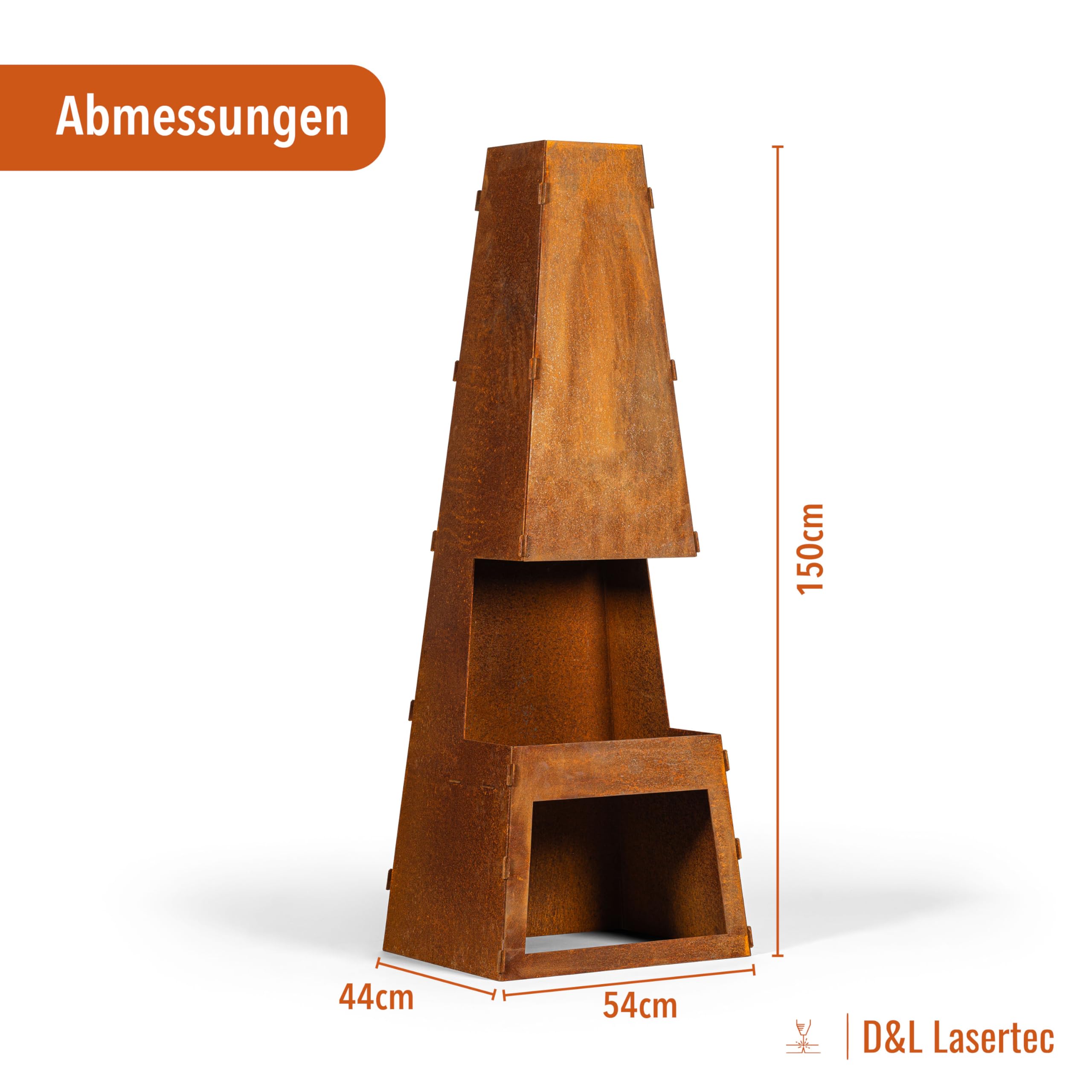 D&L Lasertec Außenkamin aus 3 mm Stahl, Edelrost-Optik, zum Selbstaufbau, Outdoor Feuerstelle
