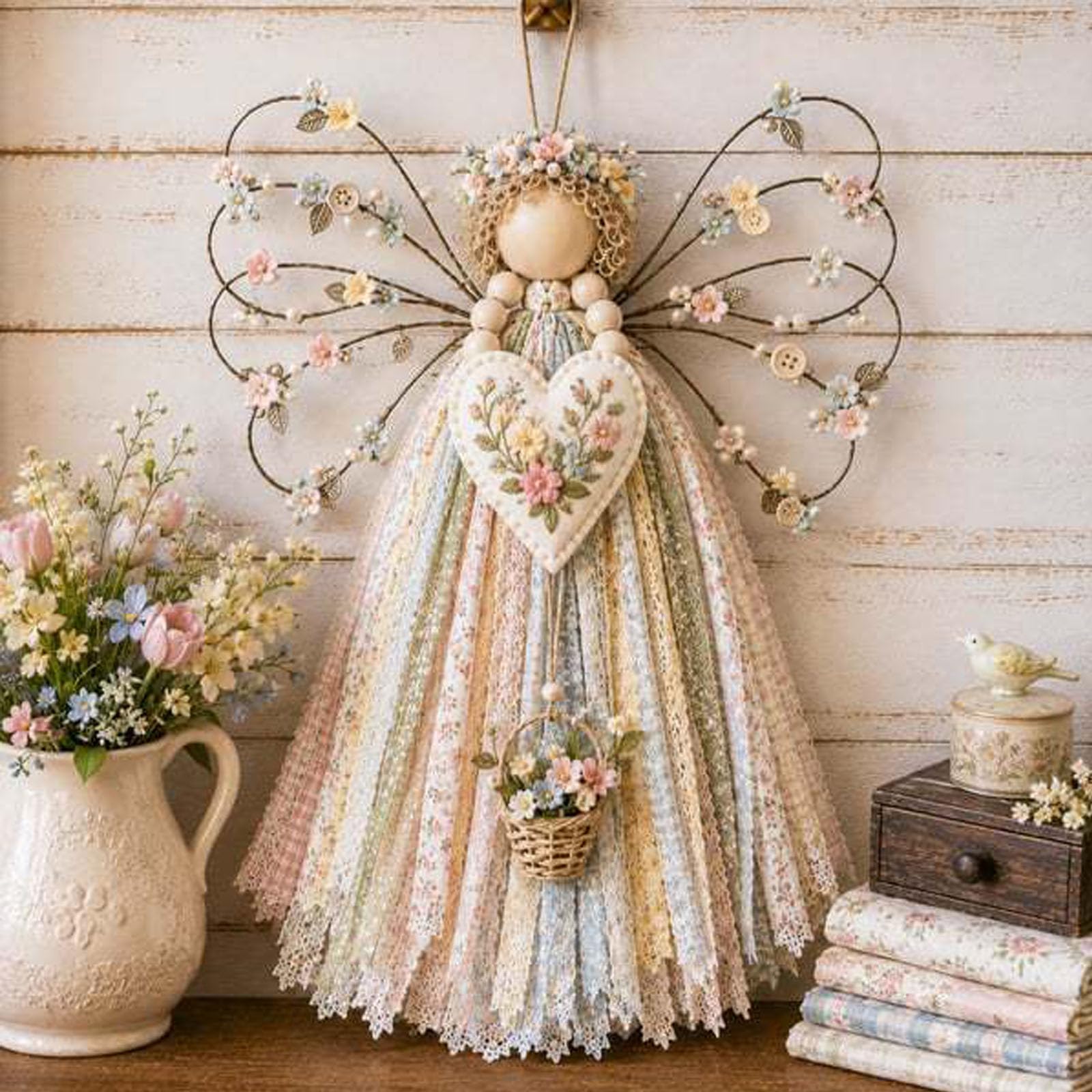 Angel Fabric Hanging DIY Kit, Macrame Angel Wall Weaving Craft (Spring)