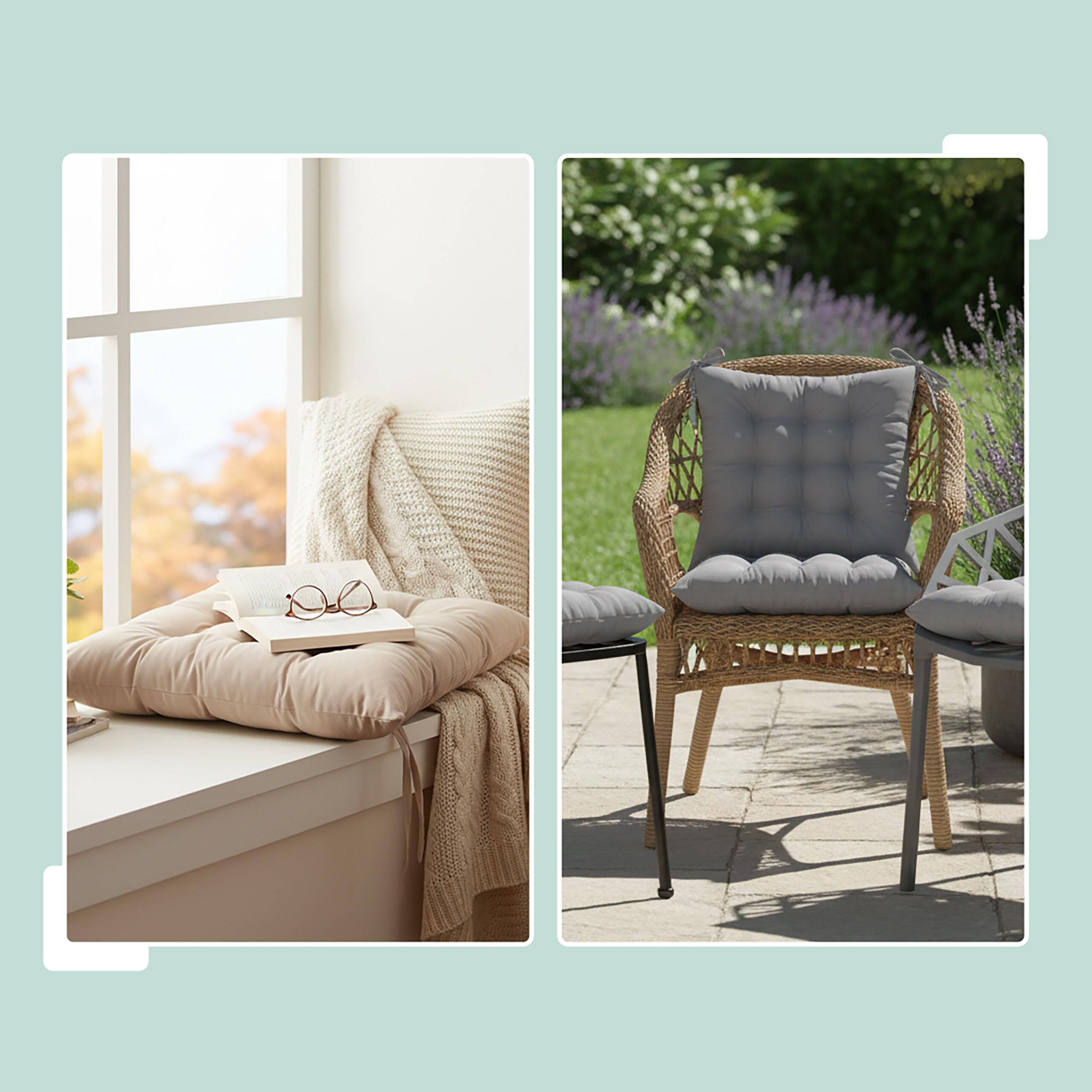 Relaxdays Cuscini per sedie, set 4, 40x40 cm, trapuntati con laccetti, interno/esterno, poliestere, grigio