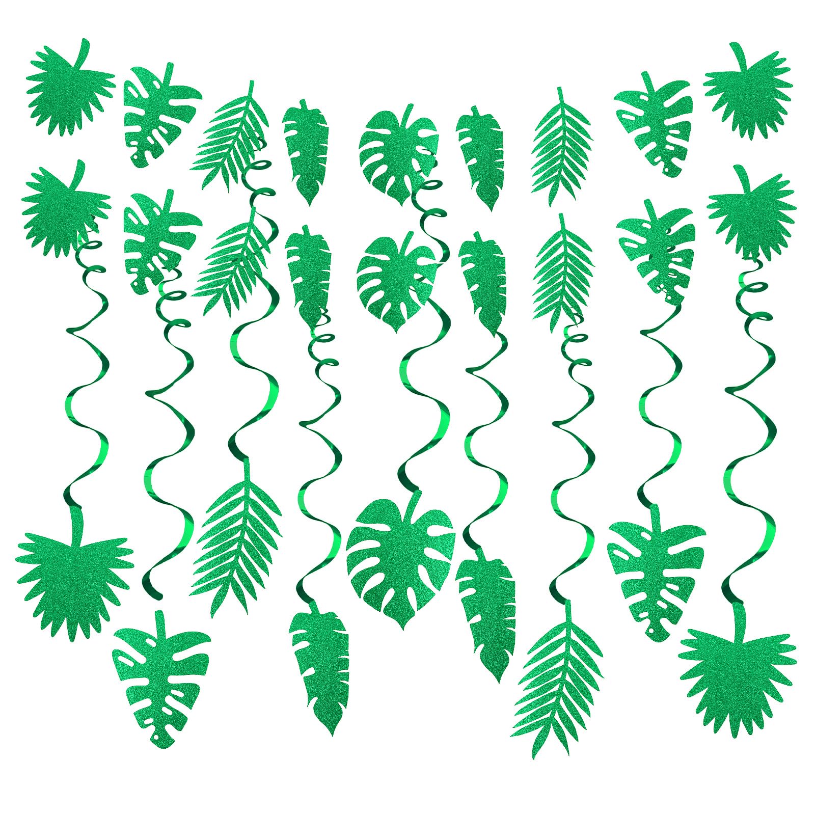 Srotmirw Green Glitter Tropical Leaf Hanging Swirl Banner Decorations Hawaiian Luau Jungle Themed Party Supplies for Summer Celebrations