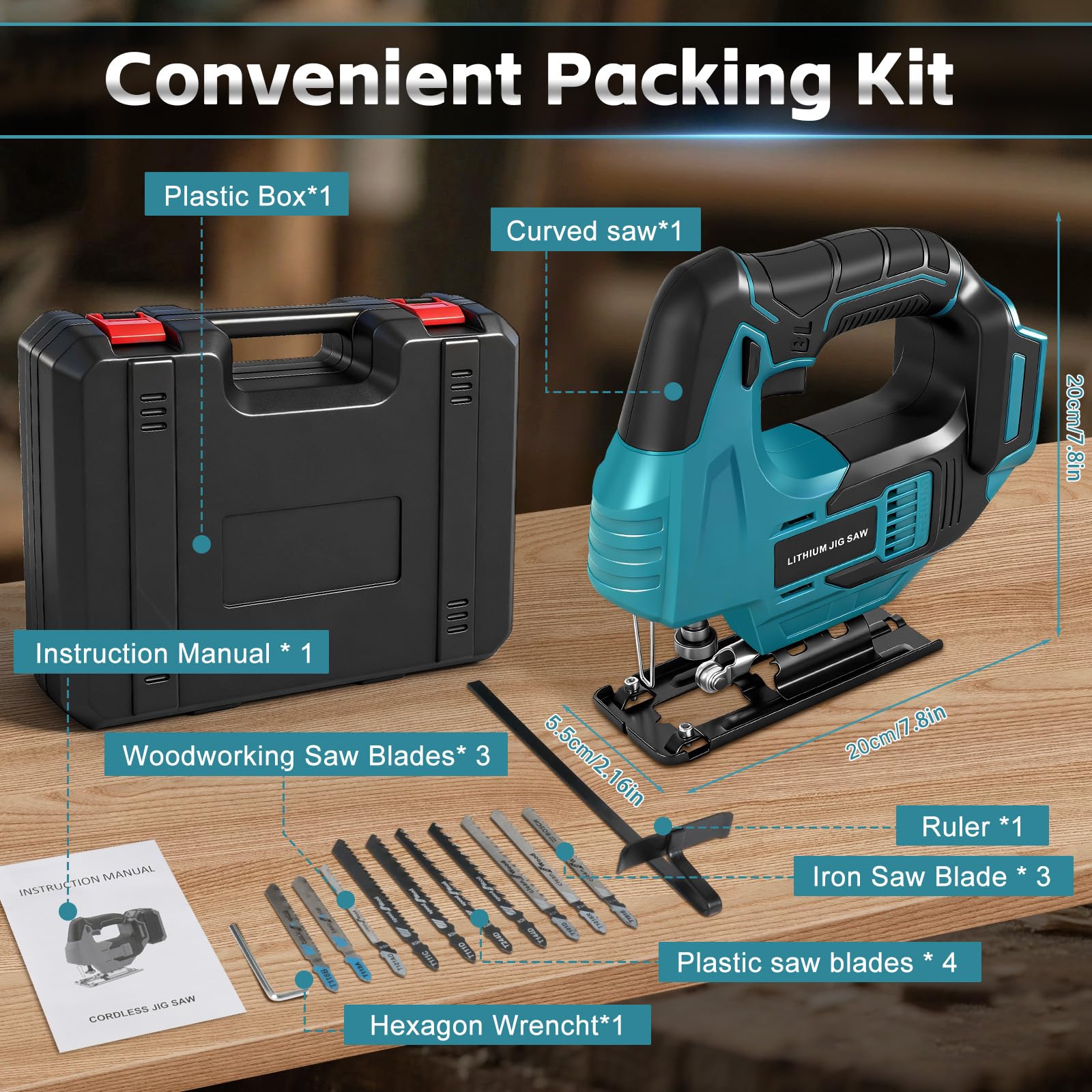 Sierra de Calar con Guía Láser para Makita 18V (sin Batería) | 450W, Sierra de Calar sin Escobillas, Inclinación 45°, Corte 55 mm, 10 Hojas y Maletín