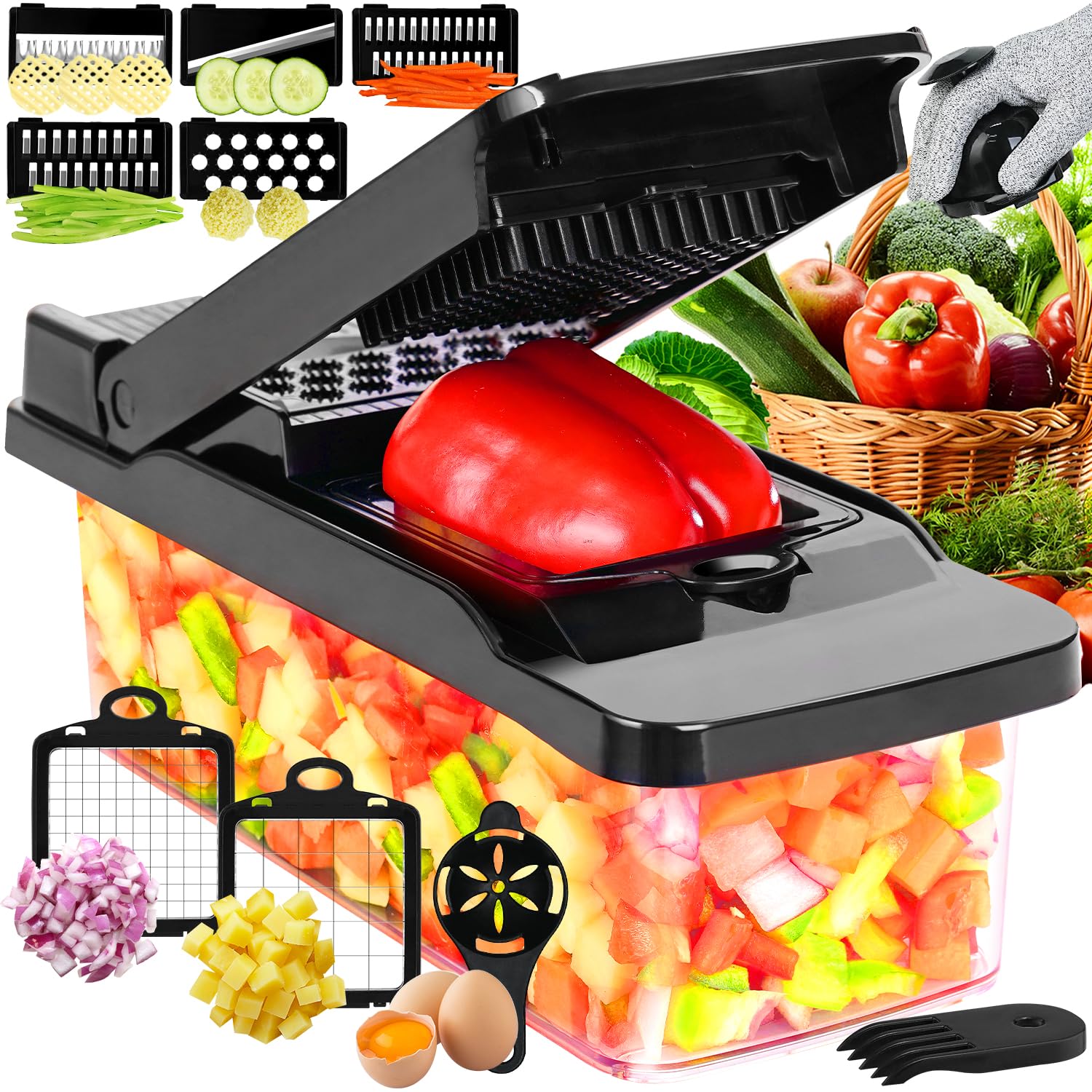 Julienner Mandolin Vegetable Chopper Multi-Slicer Onion Chopper Food Chopper Dicer for Slicing Fruit Vegetables - Black