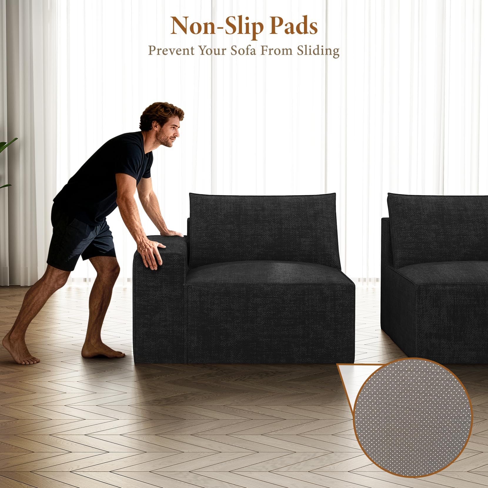 Vesgantti 114" L Shaped Boneless Couch, Deep Seat Sectional Sofa, Black | Oversized 3 Seater Modular Couch with Ottoman, Cloud Sofa for Living Room, No Assembly Required, Free Combination, Chenille