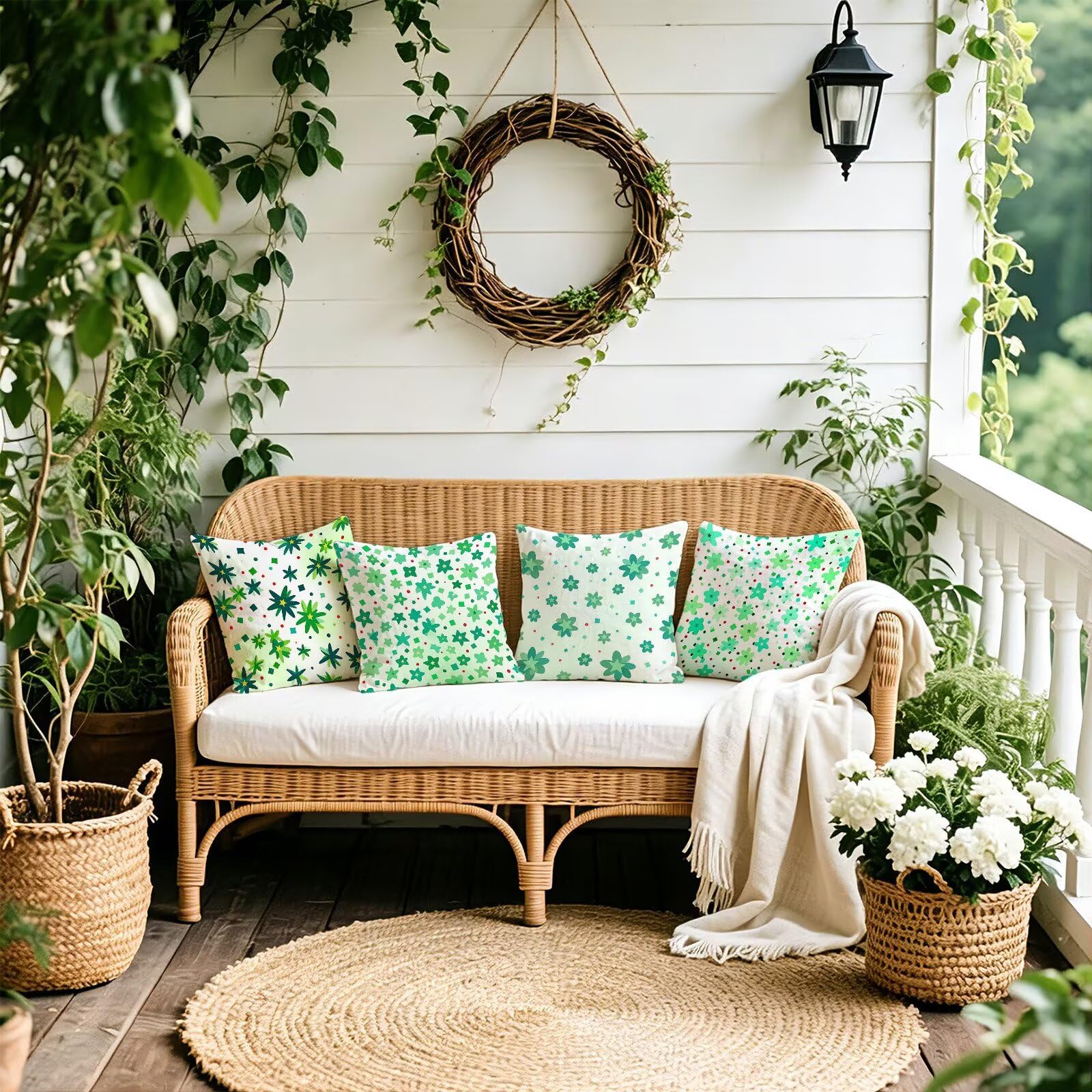 Verde Federe Cuscini Divano 50x50cm, Cuscini da Esterno Set de 4, Cod-71 | Velour Copricuscini Decorativi Letto Arredo, per Letto, Soggiorno, Giardino, Esterno, Casa Decorazione Set di 4 Pianta