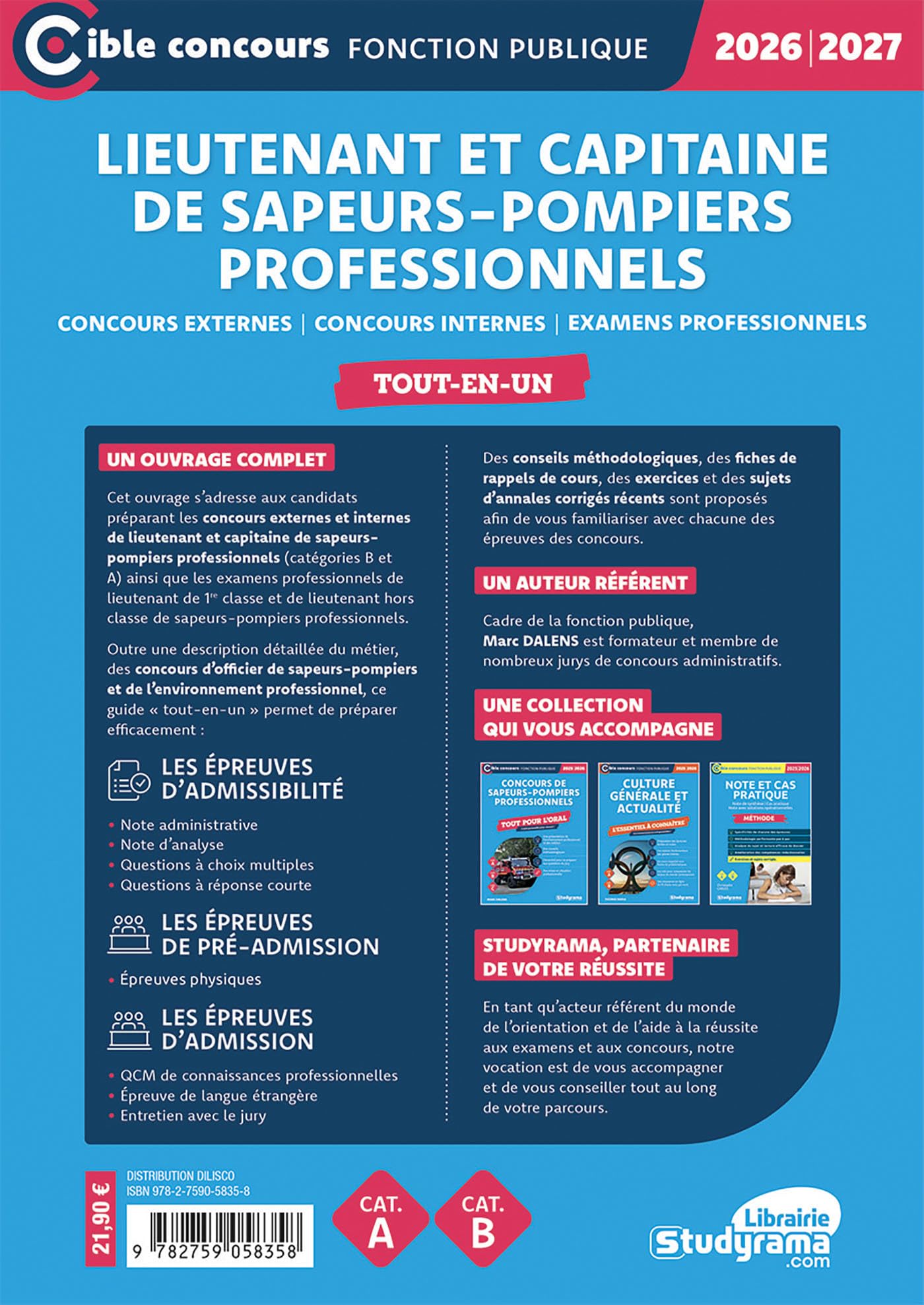 Lieutenant et capitaine de sapeurs-pompiers professionnels – Tout-en-un (Catégories A et B – Concours 2026-2027): Concours externes – Concours internes – Examens professionnels
