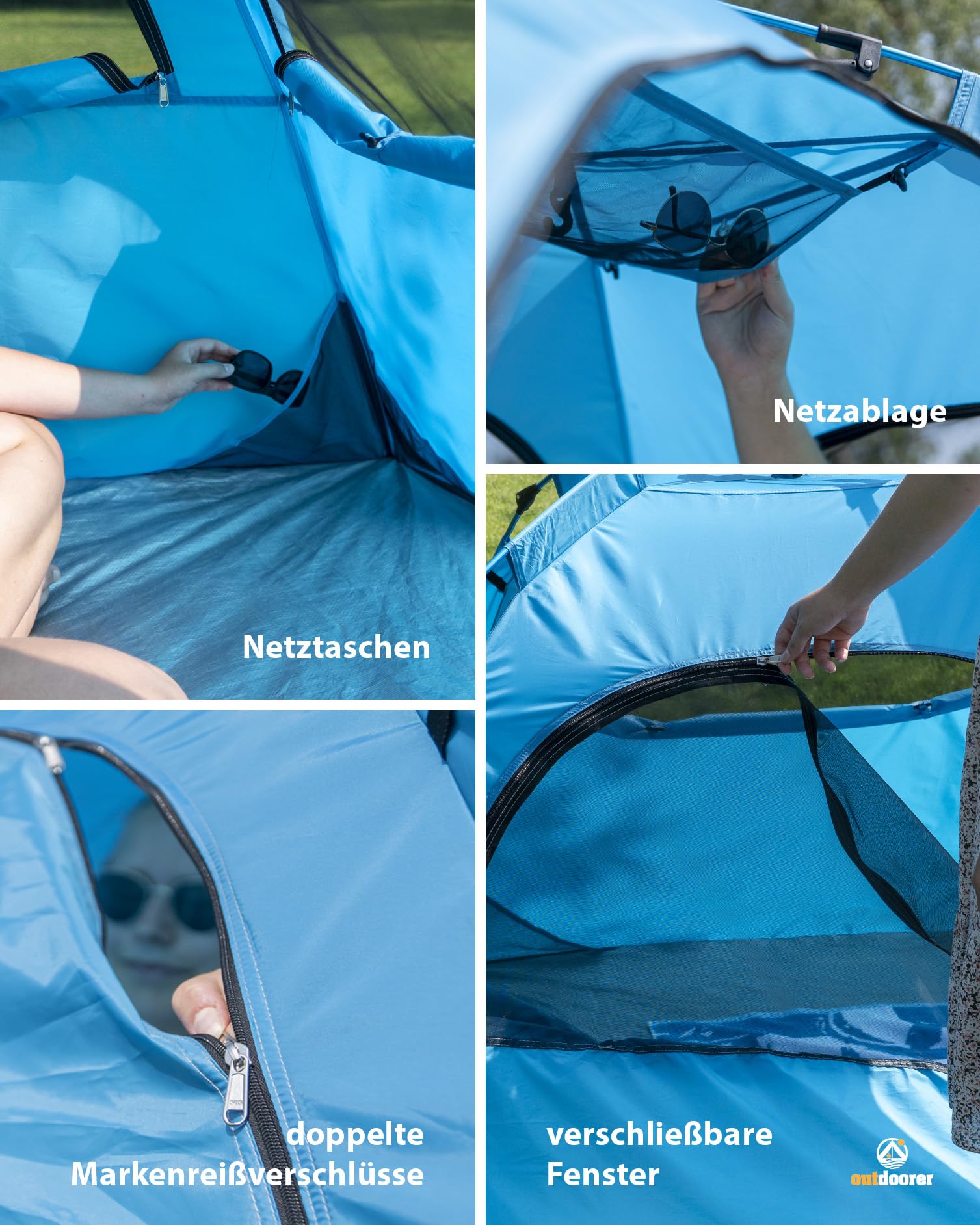 outdoorer UV 80 Automatik-Strandmuschel Sun Snapper Alu Air - ultraleichtes Strandzelt mit UV Schutz 80, Insektenschutz