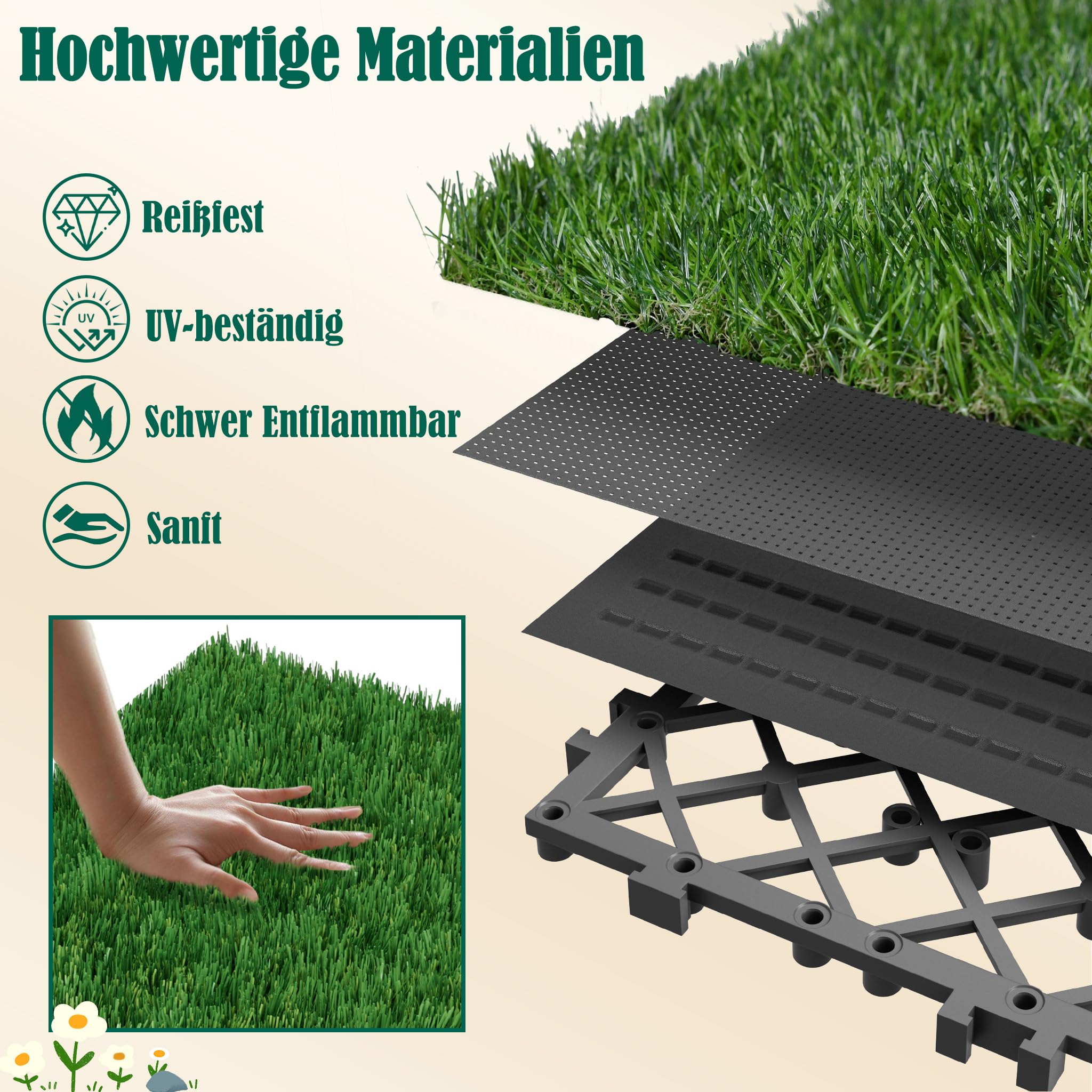 FIVMEN - Baldosas de césped artificial 30x30 cm, baldosas de clic para césped, para balcón, terraza, resistente a la intemperie, con función de drenaje, baldosas de césped artificial de plástico