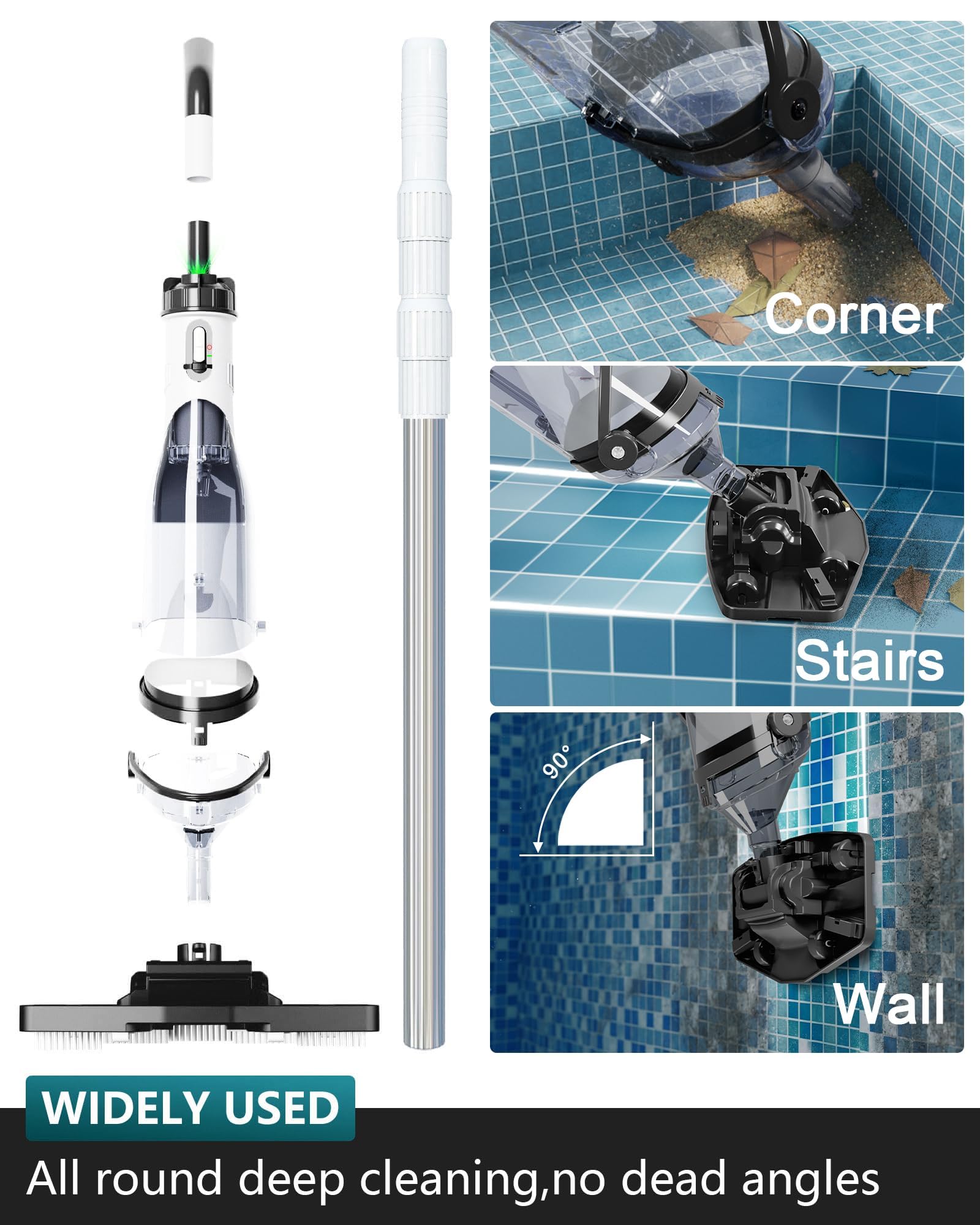 FOTING Aspirapolvere senza fili per piscina fuori terra, 19,5 GPM, testa ad angolo e display LED, aspirapolvere portatile ricaricabile per piscine interrate per vasca idromassaggio, detriti, gradini
