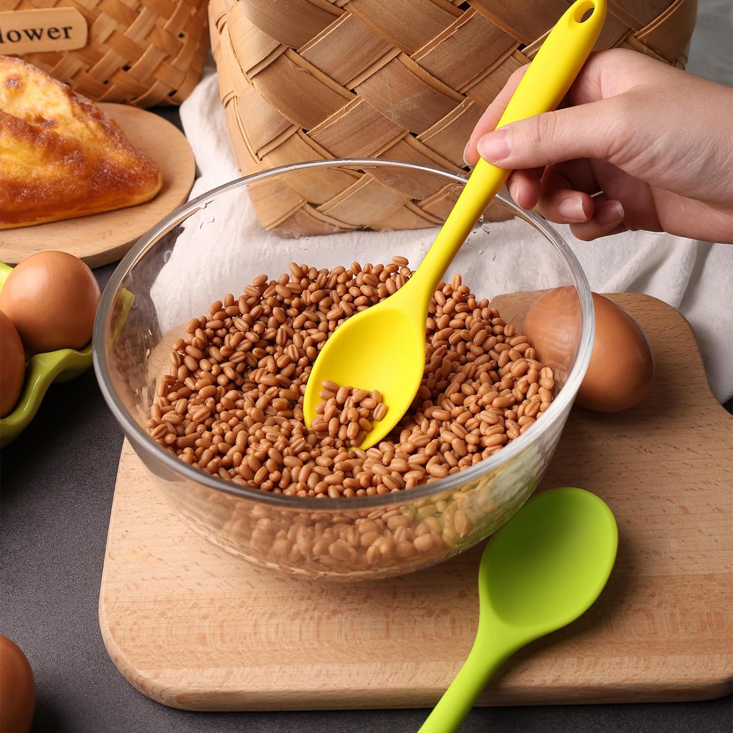 tiokin 4 Pieces Small Multicolored Silicone Spoons Nonstick Kitchen Spoon Silicone Serving Spoon Stirring Spoon for Kitchen Cooking Baking Stirring Mixing Tools (Multi-Colour) - Image 3