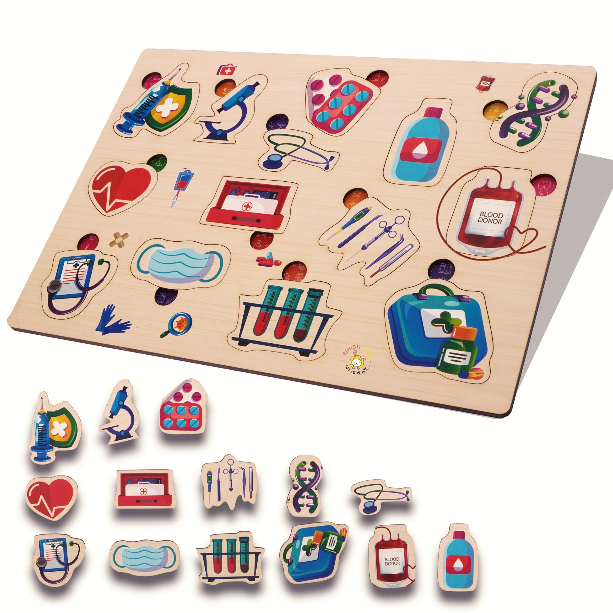 Rihishtoys Fun & Learning with Our Medical Equipment Wooden Puzzle Toys - Educational Toys for 2+ Year Old - Engaging Wooden Puzzles for Kids - 30cm X 21 cm (B0C7GLXJ1G) Amazon Price History, Amazon Price Tracker